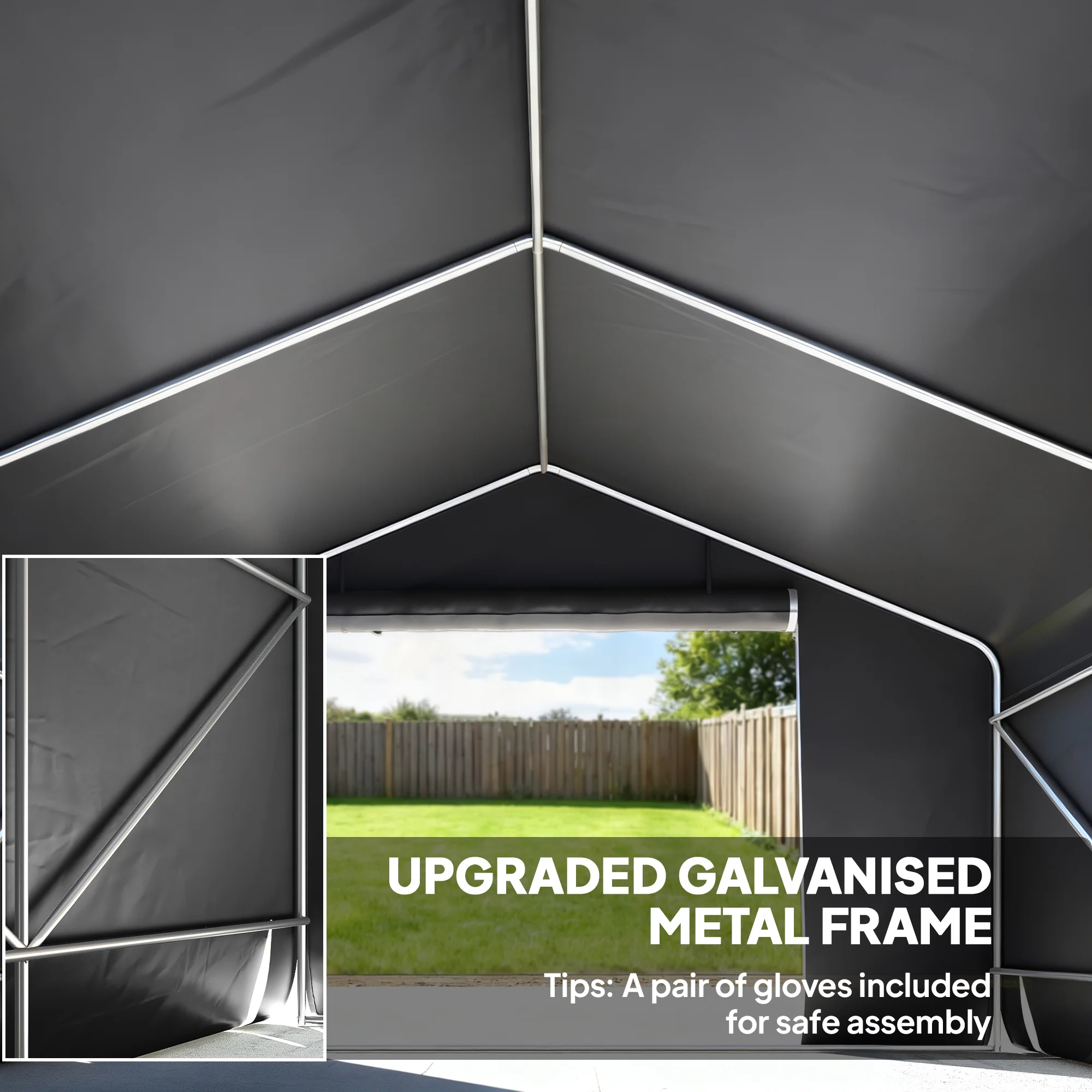10' x 10' Portable Storage Shed with Roll-up Door, Dark Grey - Image 6