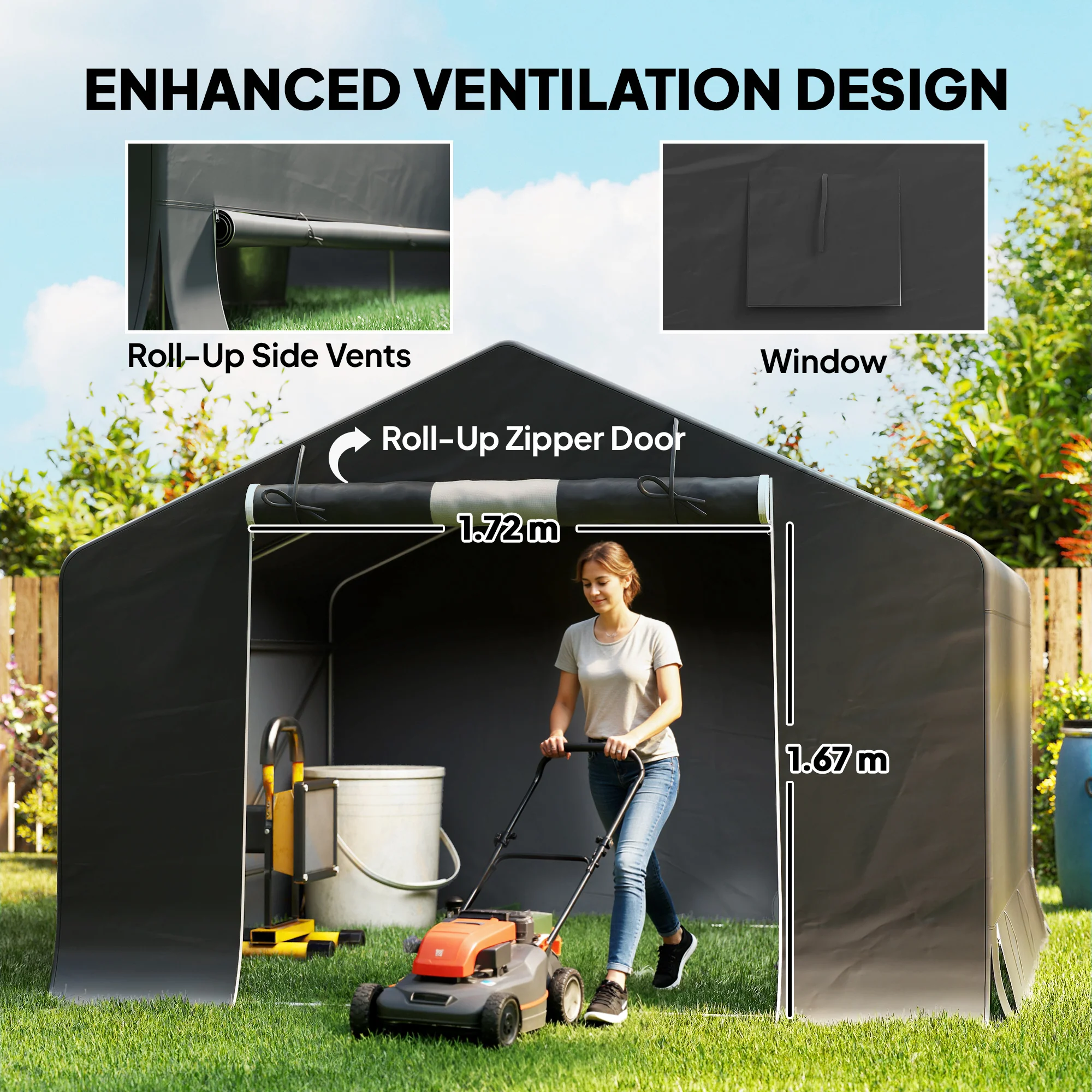 10' x 10' Portable Storage Shed with Roll-up Door, Dark Grey - Image 8
