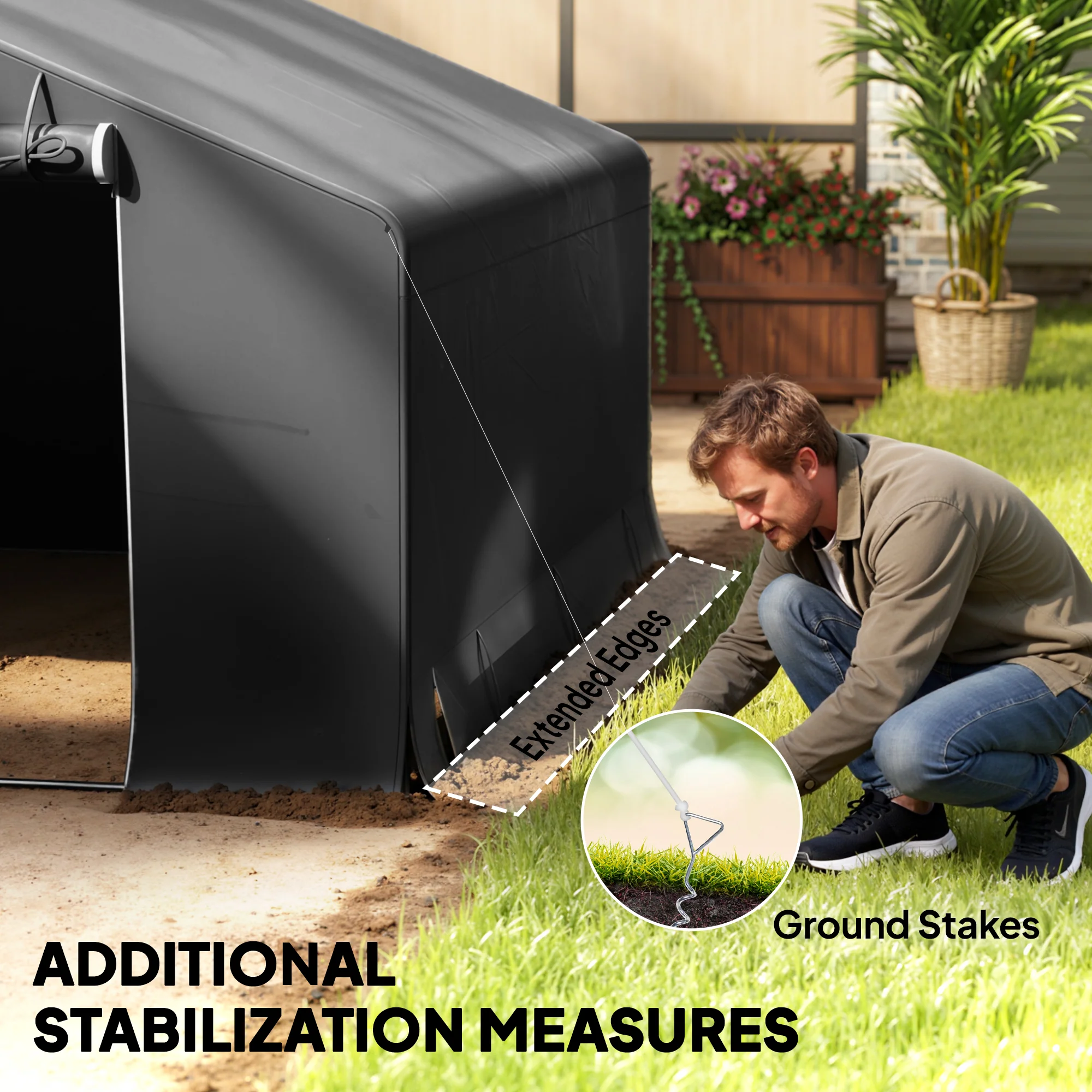 10' x 10' Portable Storage Shed with Roll-up Door, Dark Grey - Image 9