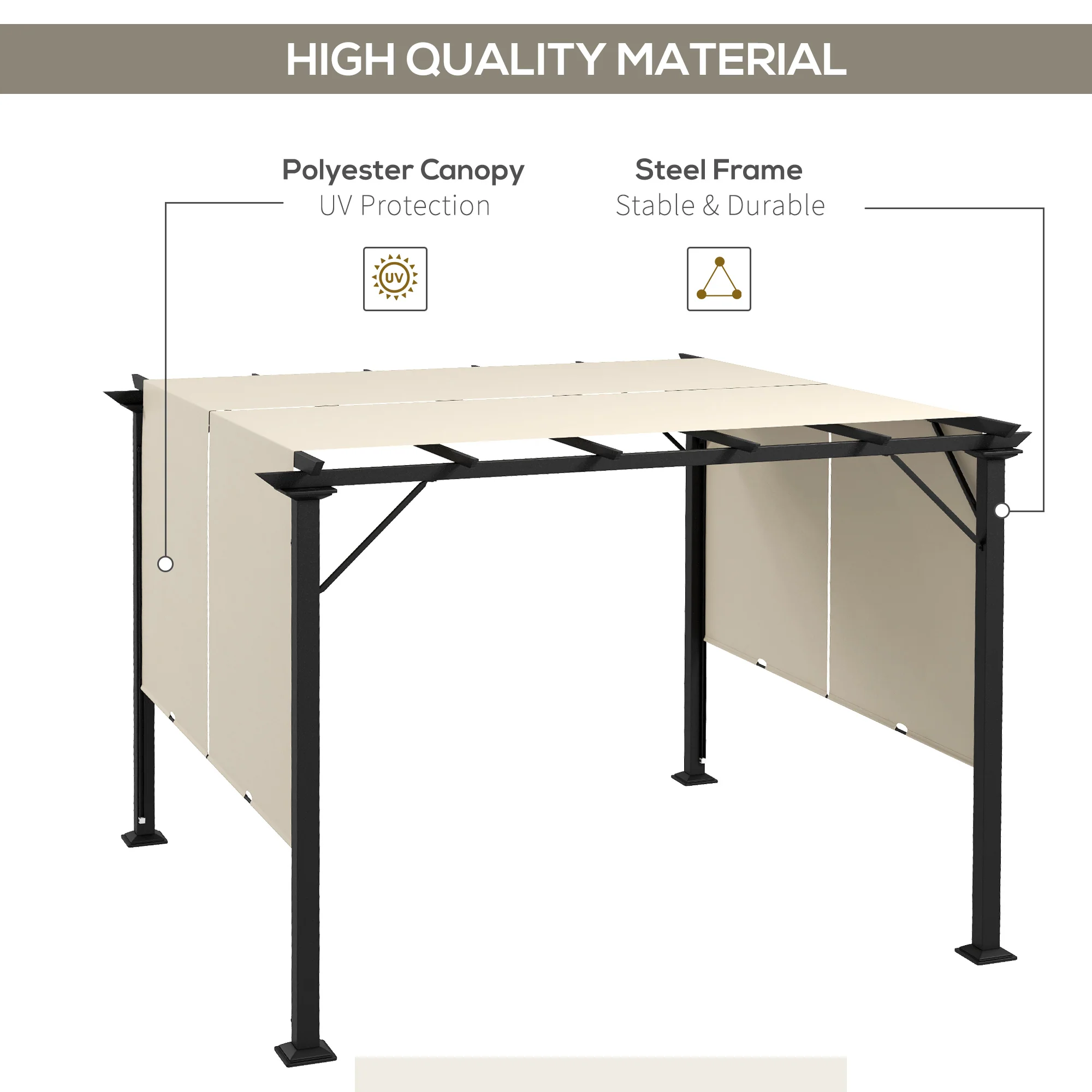 10' x 10' Outdoor Gazebo with Sun Shade Canopy and Steel Frame, Beige - Image 6