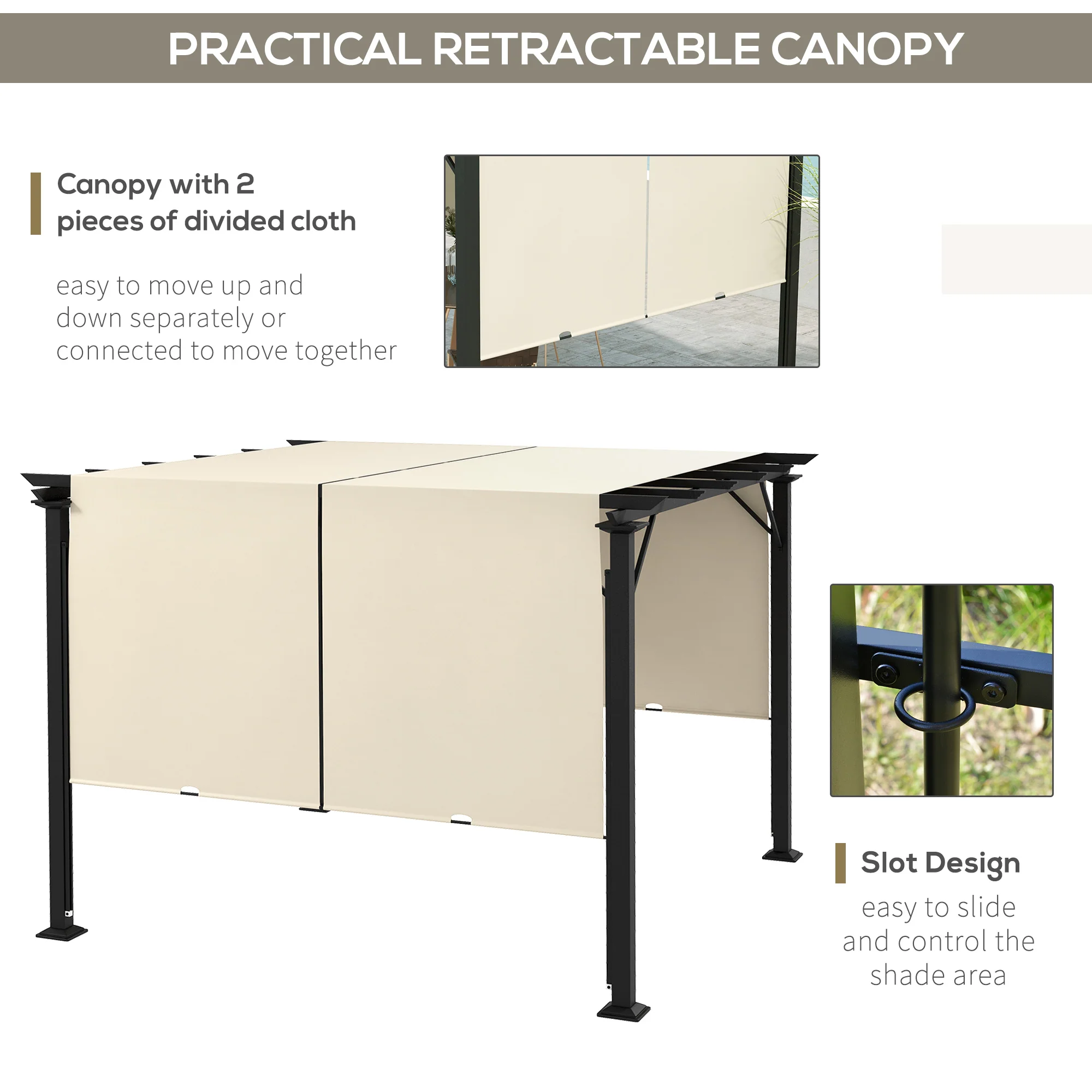 10' x 10' Outdoor Gazebo with Sun Shade Canopy and Steel Frame, Beige - Image 7