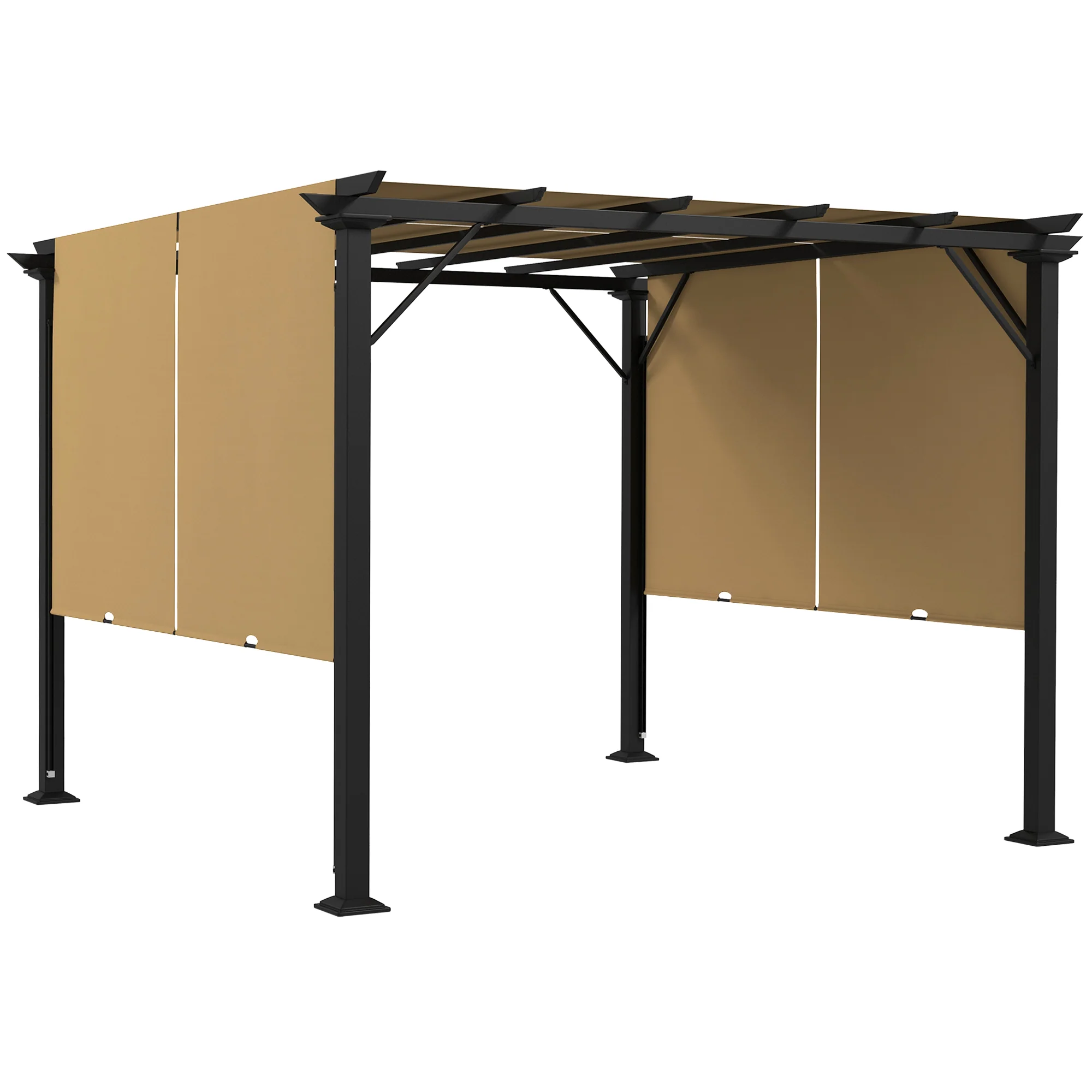 10' x 10' Outdoor Gazebo with Sun Shade Canopy and Steel Frame, Brown - Image 12