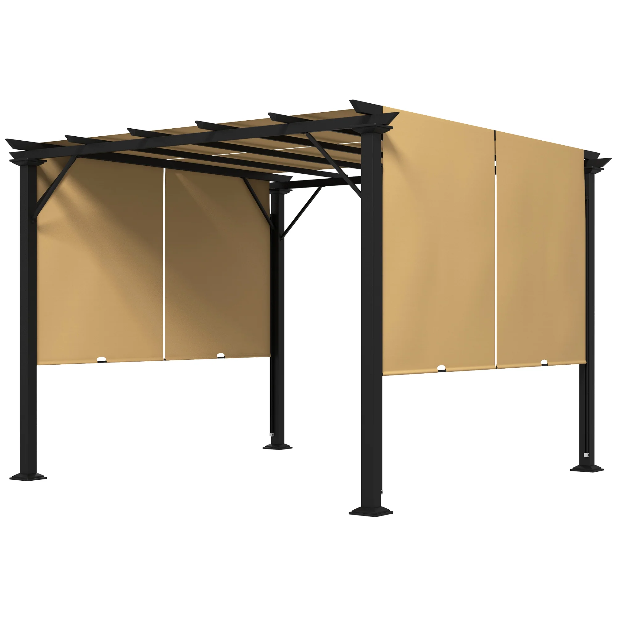 10' x 10' Outdoor Gazebo with Sun Shade Canopy and Steel Frame, Brown - Image 2