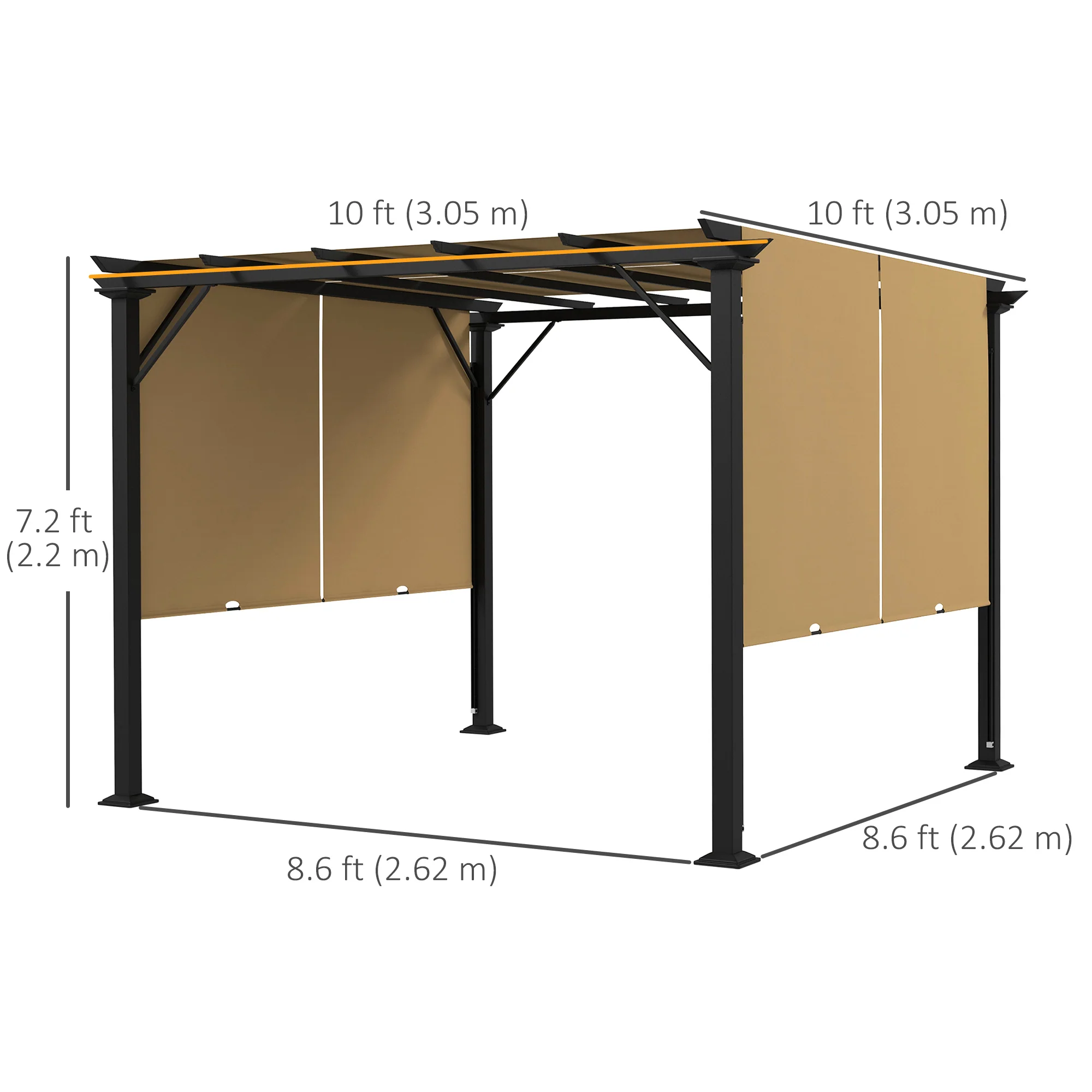10' x 10' Outdoor Gazebo with Sun Shade Canopy and Steel Frame, Brown - Image 5
