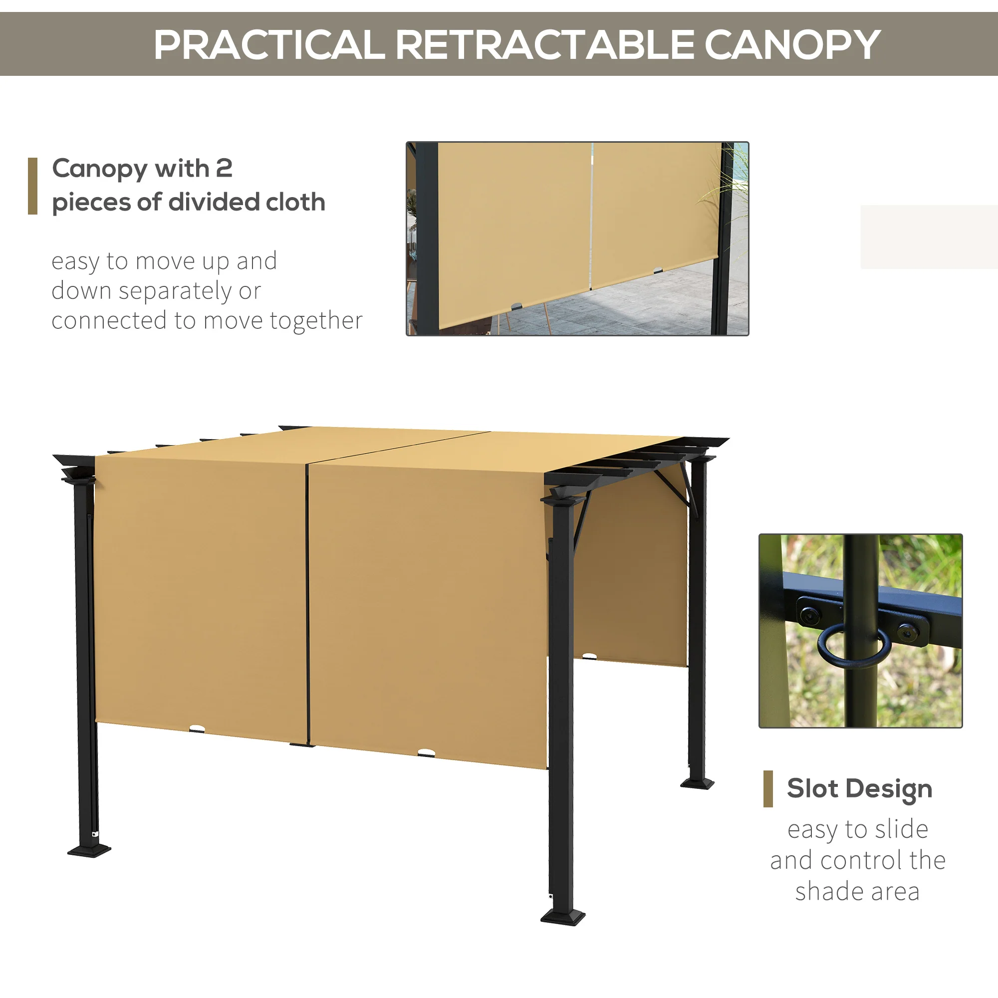 10' x 10' Outdoor Gazebo with Sun Shade Canopy and Steel Frame, Brown - Image 7