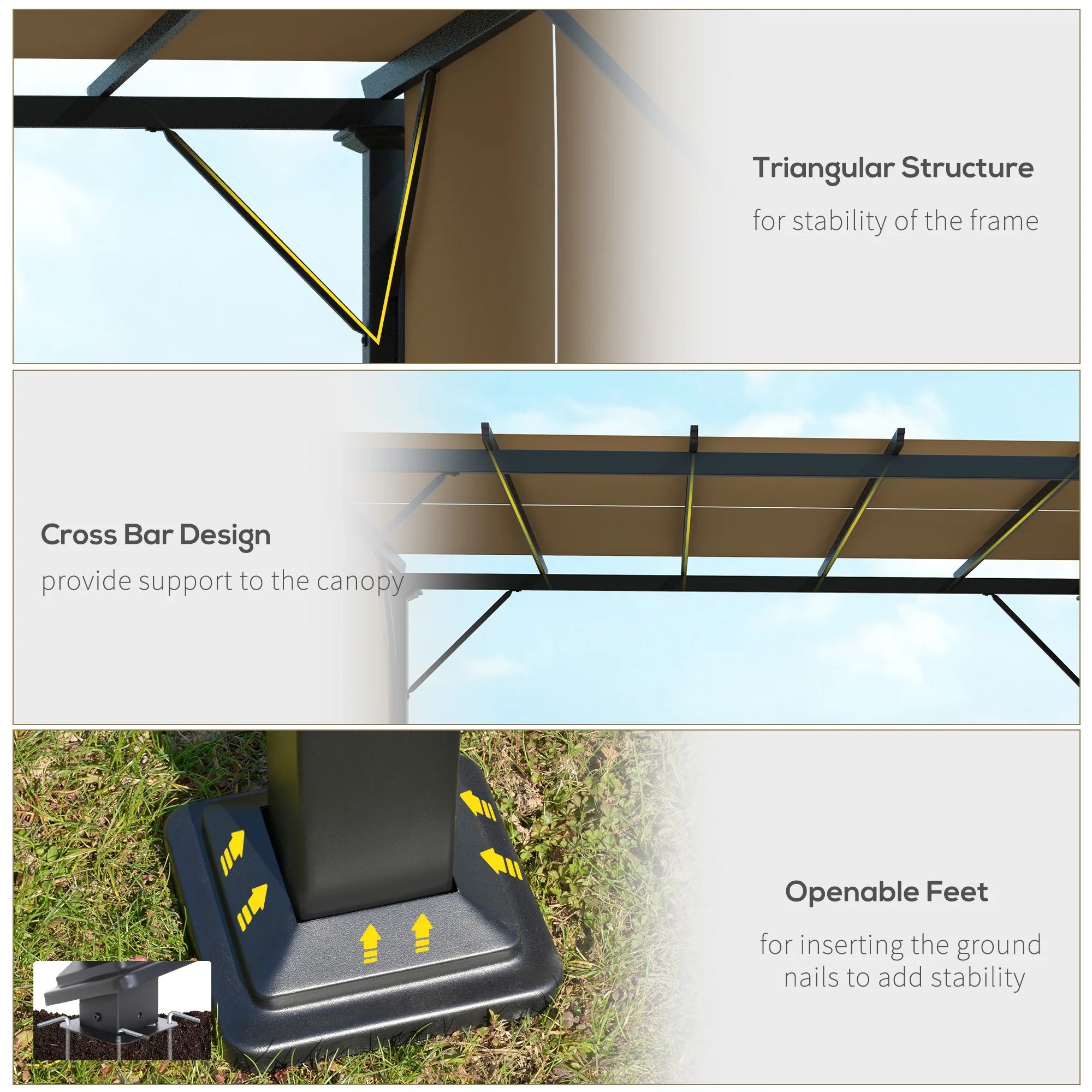10' x 10' Outdoor Gazebo with Sun Shade Canopy and Steel Frame, Brown - Image 8