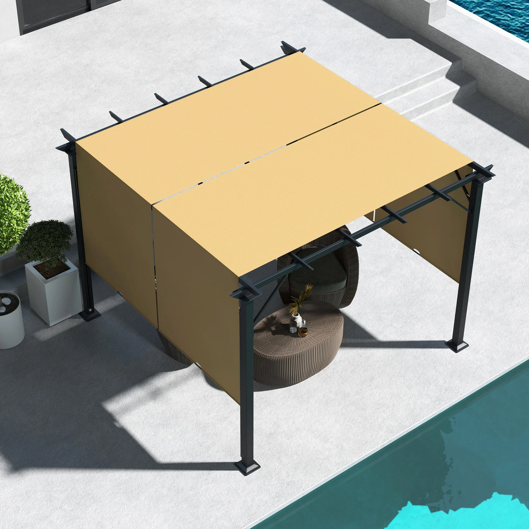 10' x 10' Outdoor Gazebo with Sun Shade Canopy and Steel Frame, Brown - Image 9