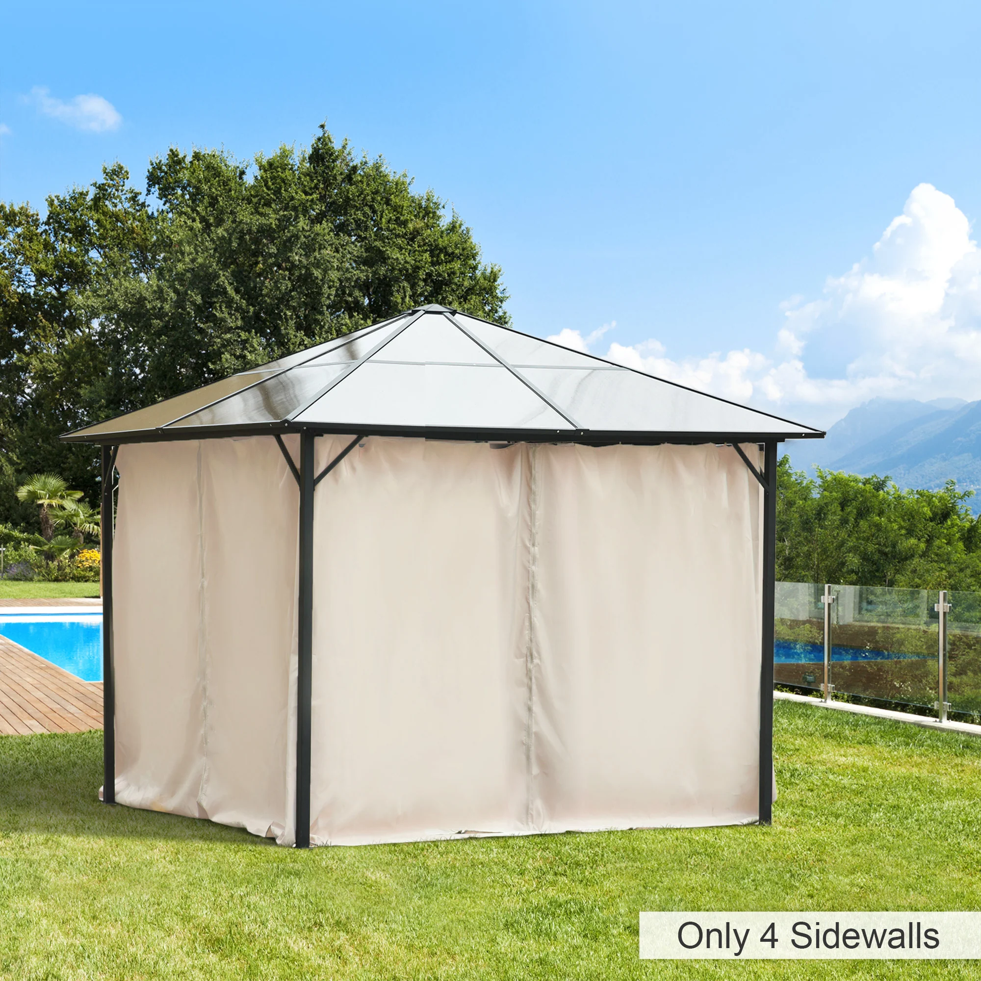 10' x 10' Universal Gazebo Sidewall Set (4 Panels) with Hooks, Beige - Image 3