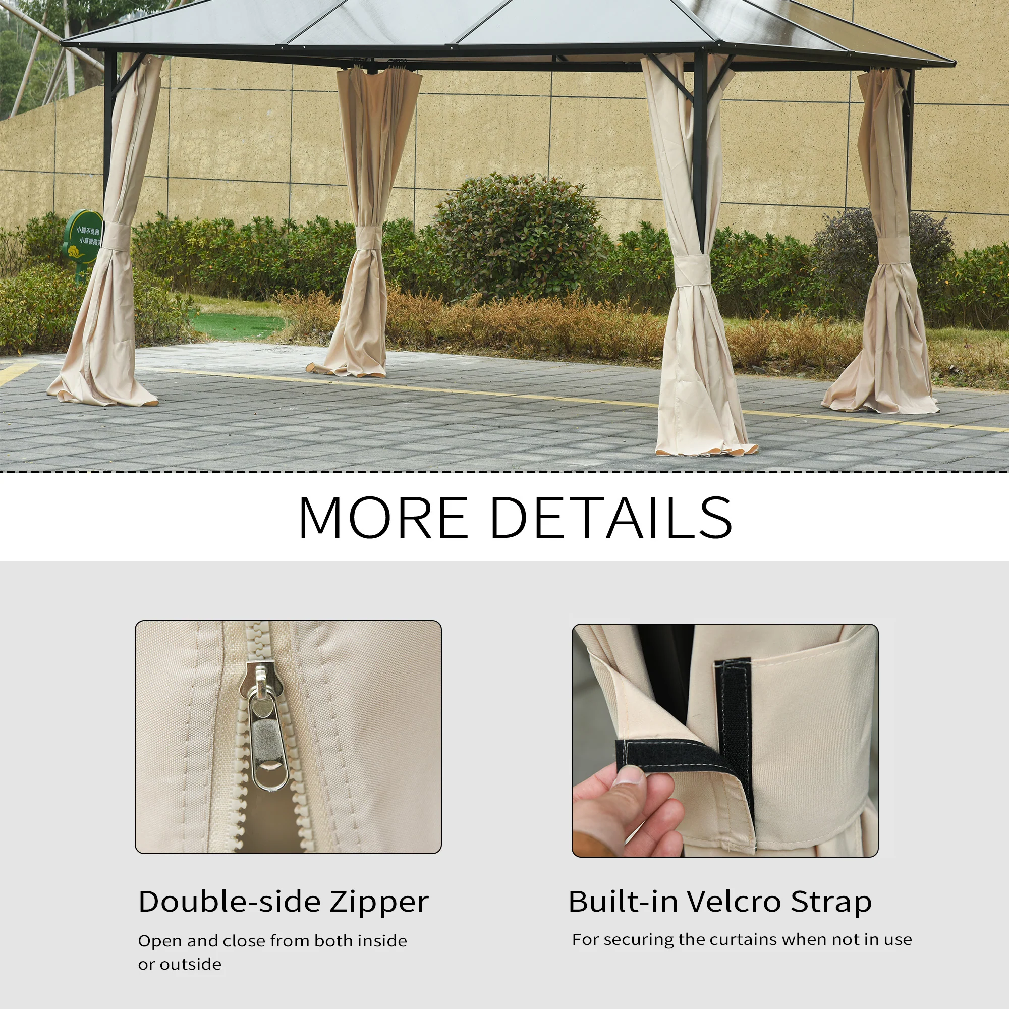 10' x 10' Universal Gazebo Sidewall Set (4 Panels) with Hooks, Beige - Image 9