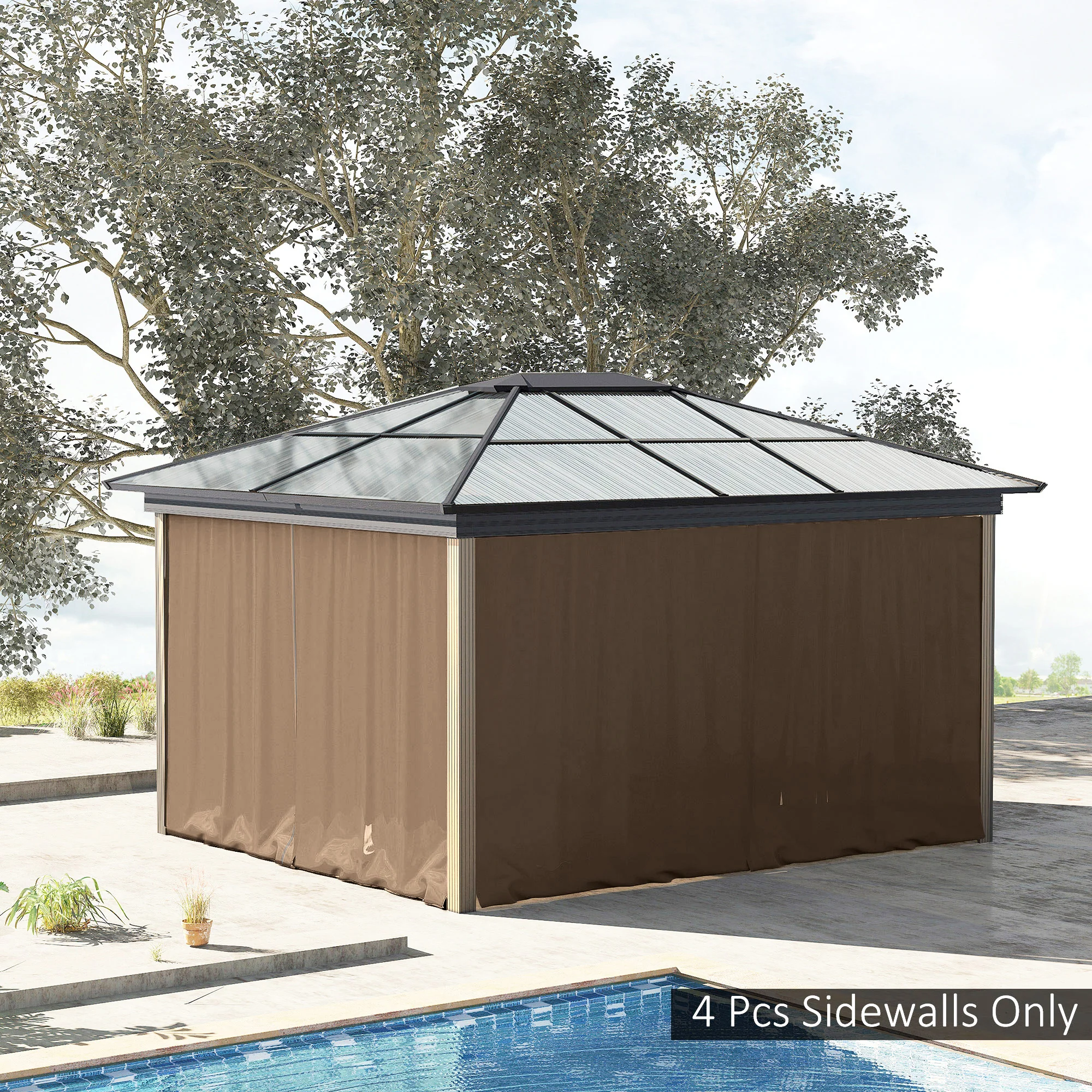 10' x 10' Universal Gazebo Sidewall Set (4 Panels) with Hooks, Brown - Image 4