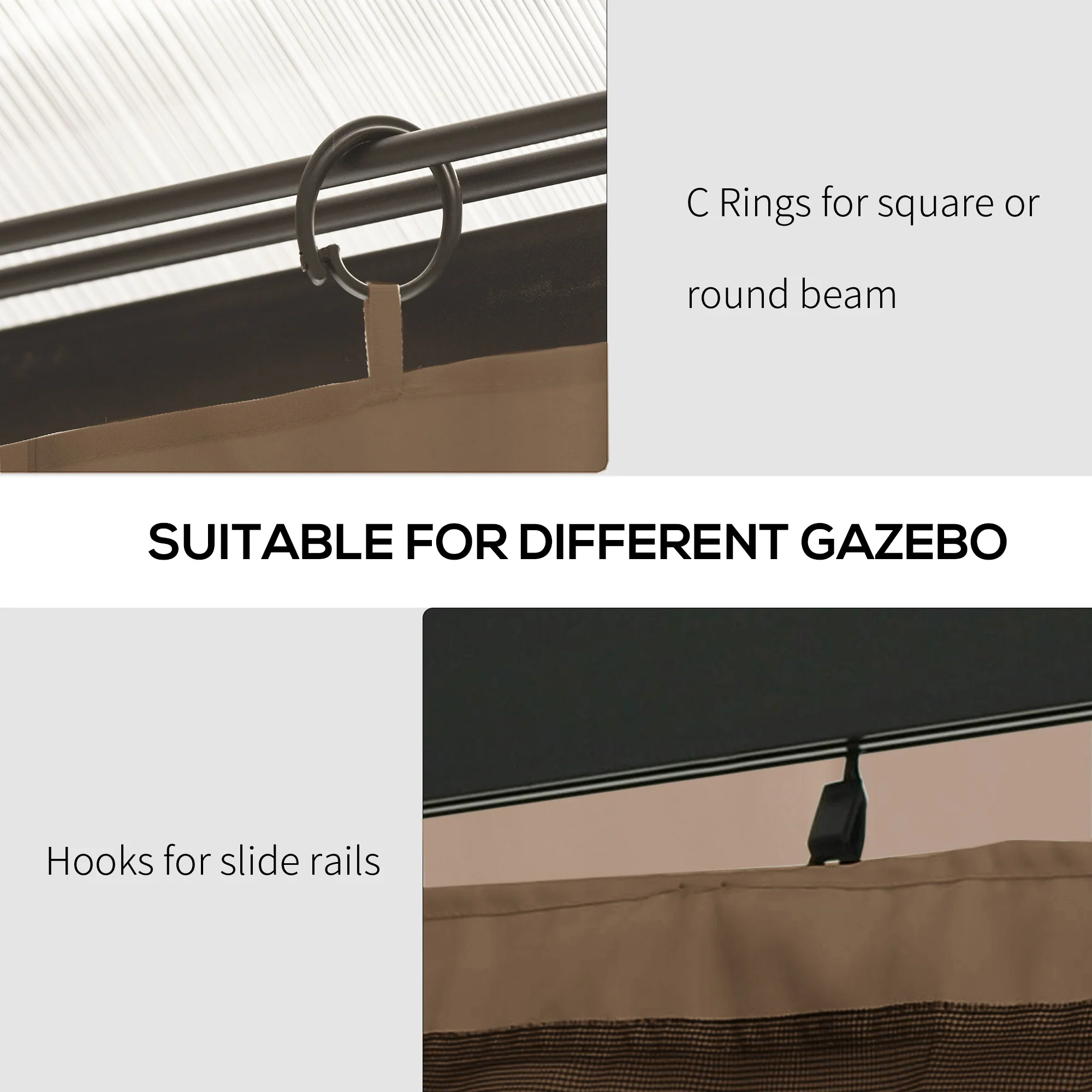 10' x 10' Universal Gazebo Sidewall Set (4 Panels) with Hooks, Brown - Image 8
