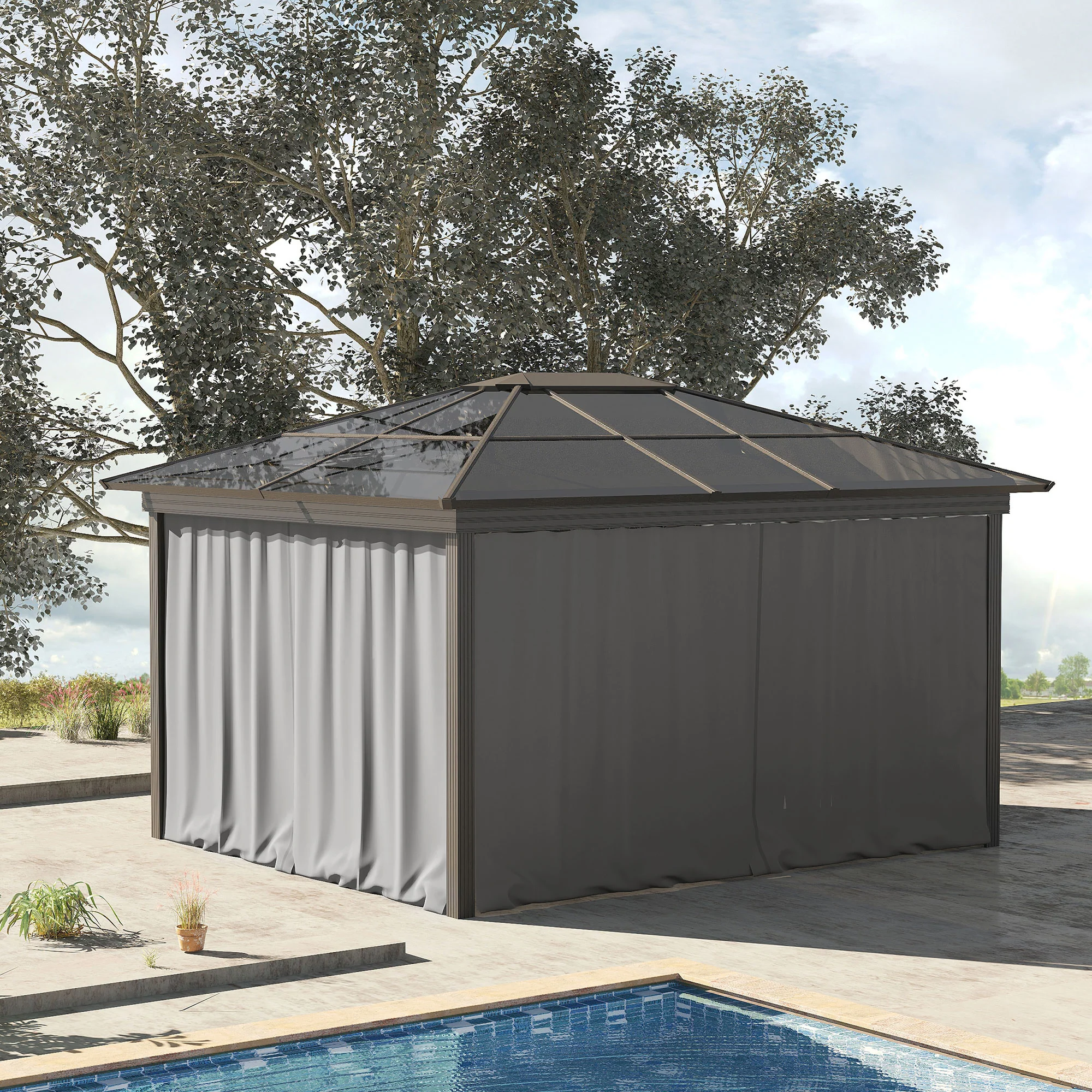 10' x 10' Universal Gazebo Sidewall Set (4 Panels) with Hooks, Light Grey - Image 3