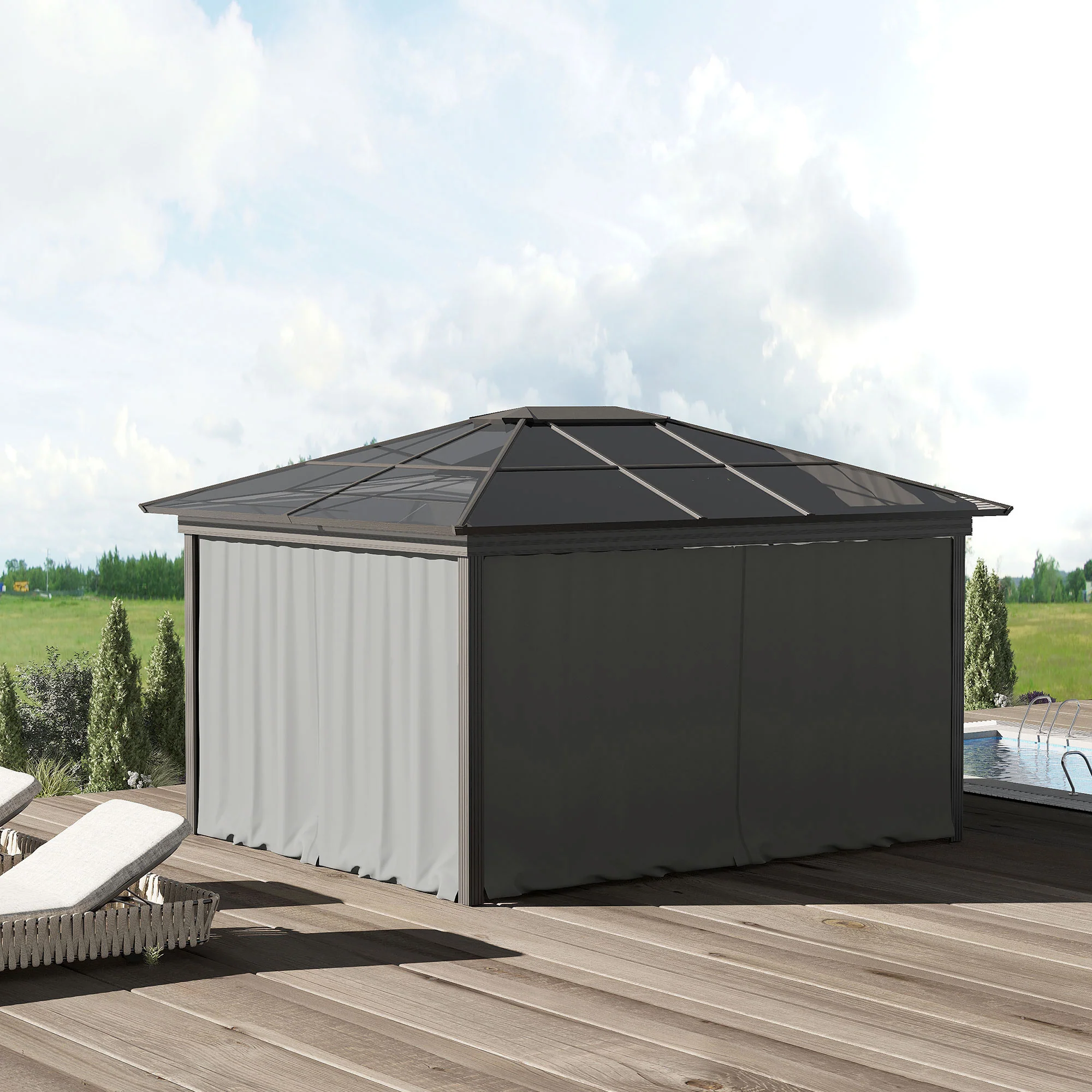 10' x 10' Universal Gazebo Sidewall Set (4 Panels) with Hooks, Light Grey - Image 4