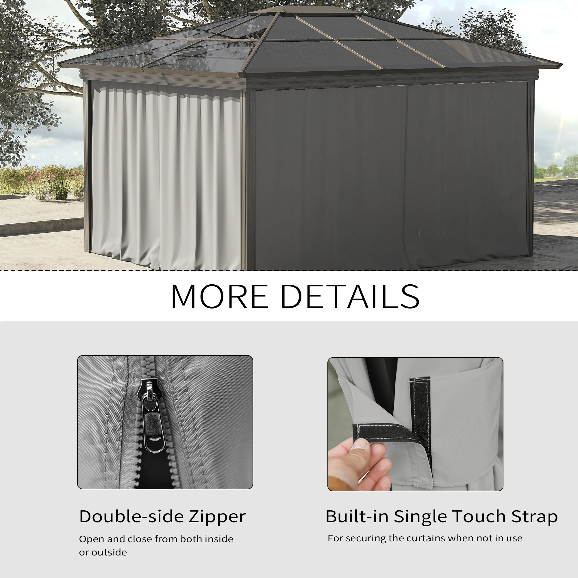 10' x 10' Universal Gazebo Sidewall Set (4 Panels) with Hooks, Light Grey - Image 7