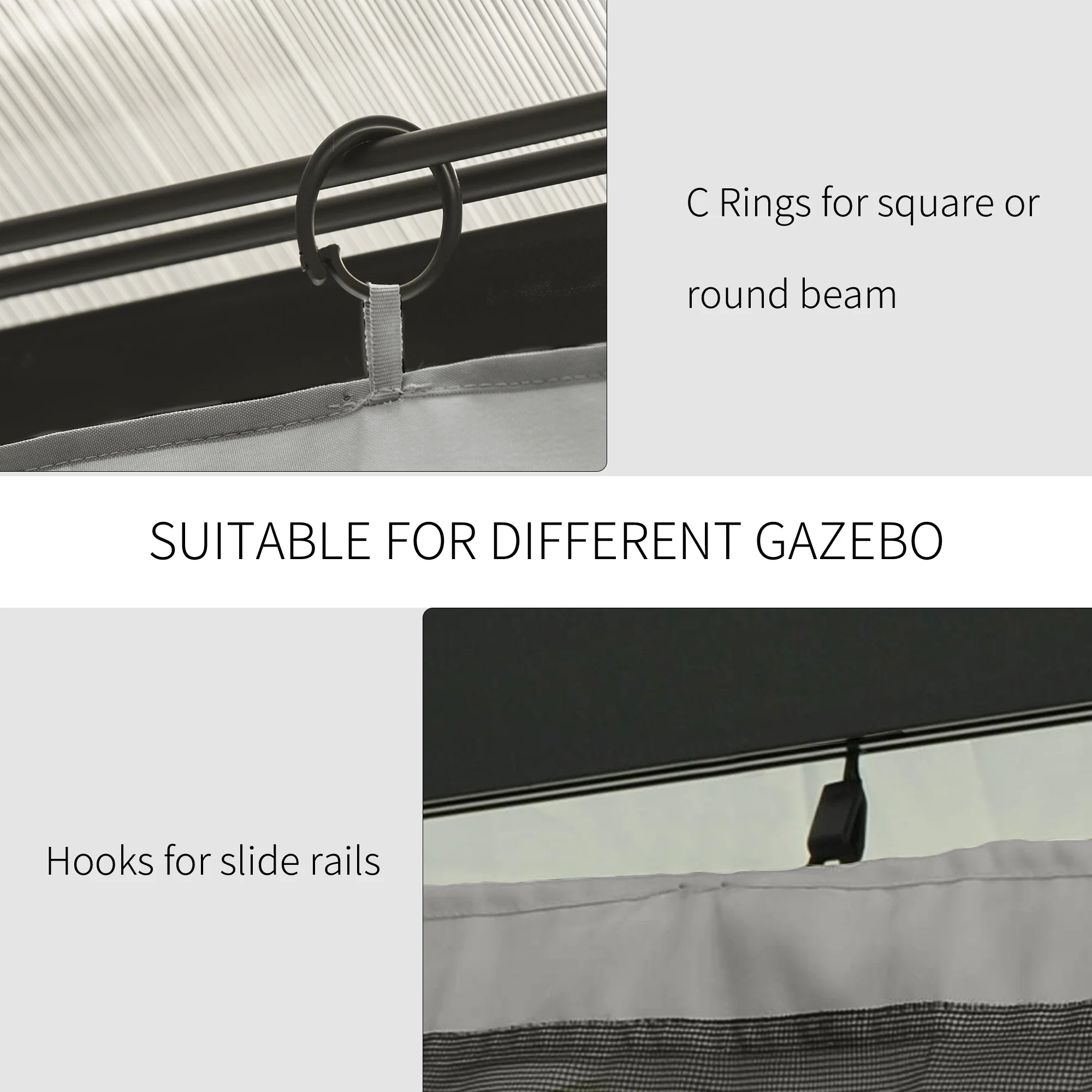 10' x 10' Universal Gazebo Sidewall Set (4 Panels) with Hooks, Light Grey - Image 8