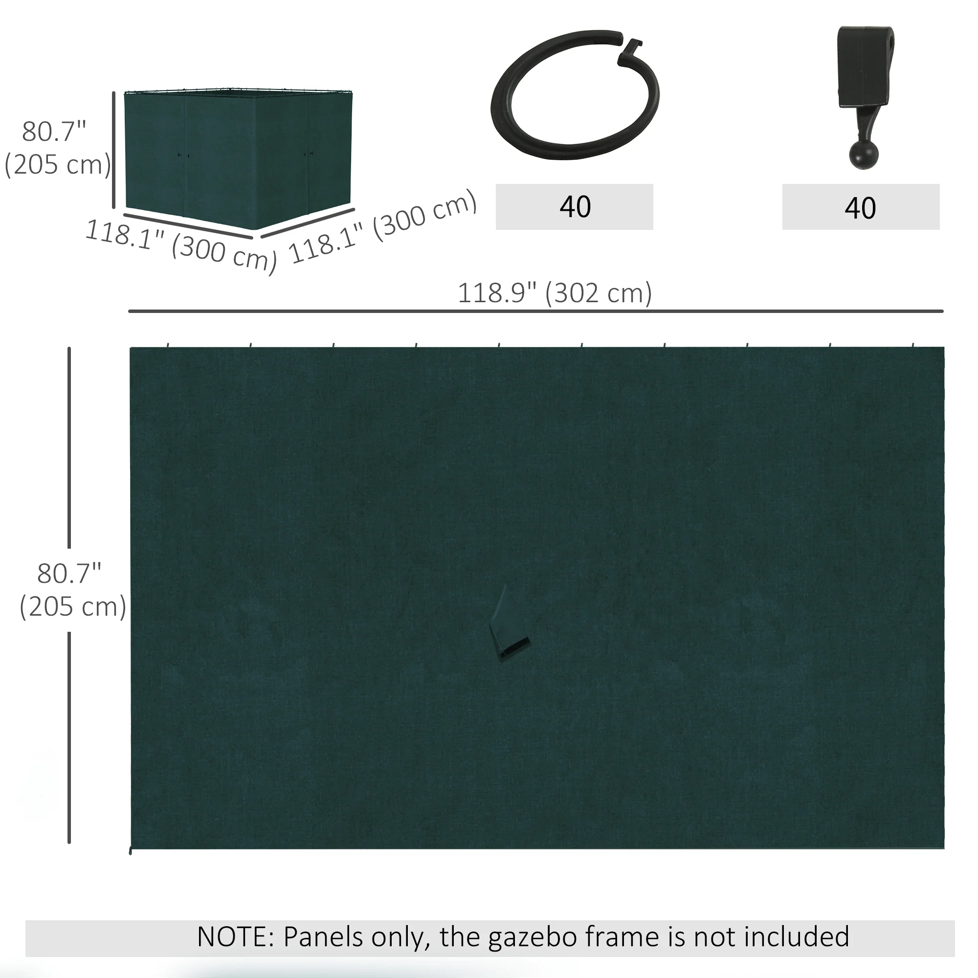 10' x 10' Universal Gazebo Sidewall Set (4 Panels) with Hooks, Slate Grey - Image 5