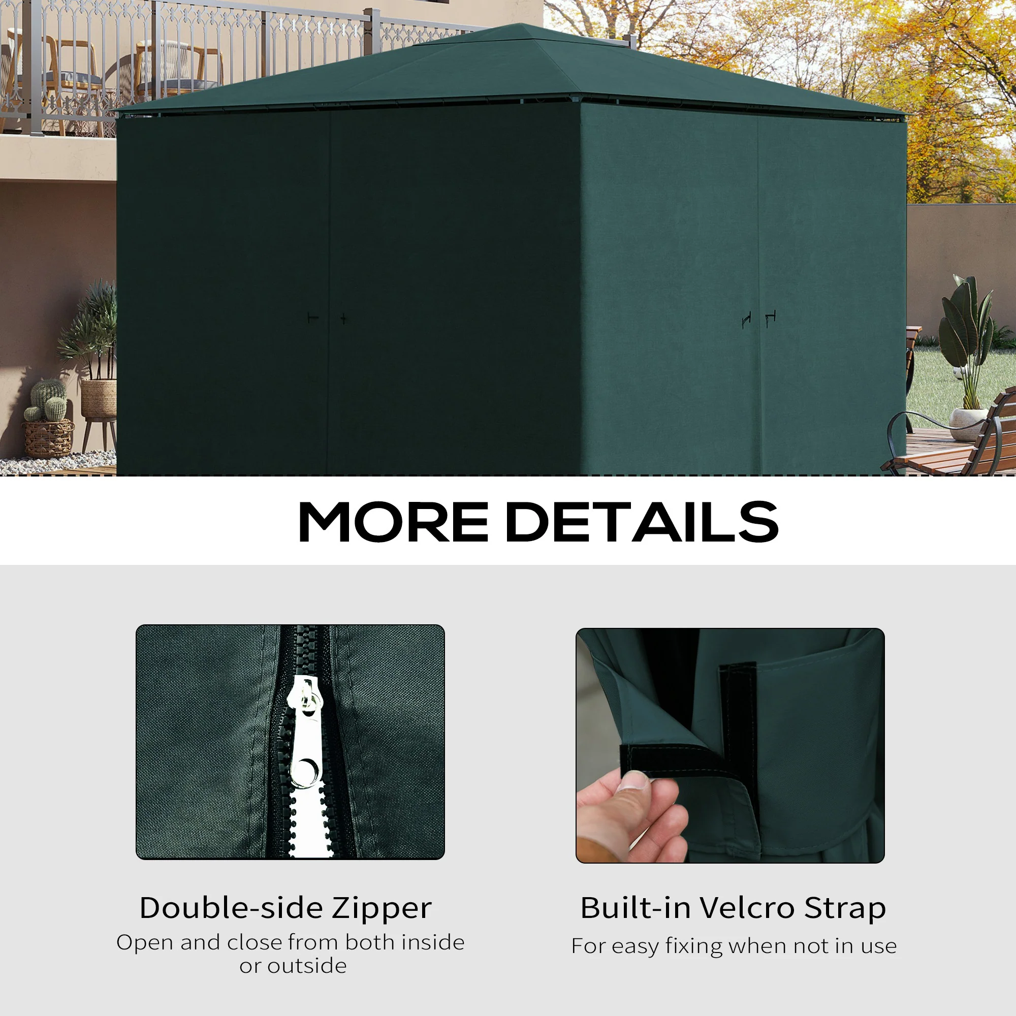 10' x 10' Universal Gazebo Sidewall Set (4 Panels) with Hooks, Slate Grey - Image 7