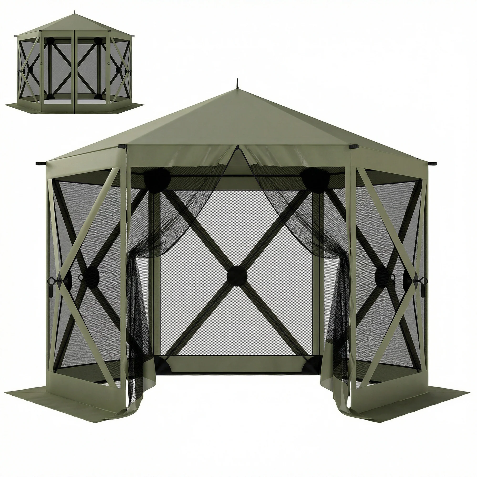 10' x 11' Pop Up Gazebo Screen Tent with Mesh Netting, Dark Green