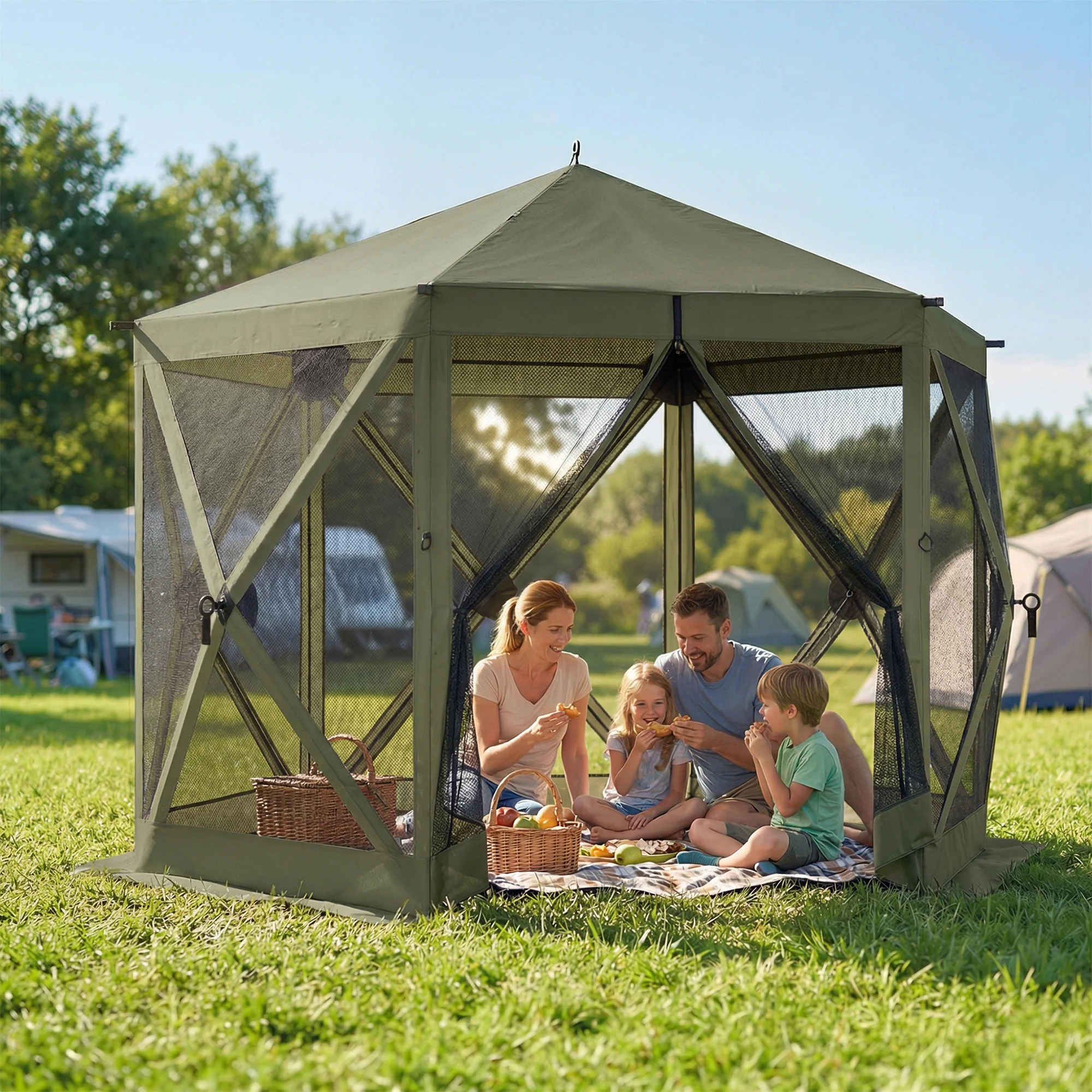 10' x 11' Pop Up Gazebo Screen Tent with Mesh Netting, Dark Green - Image 4