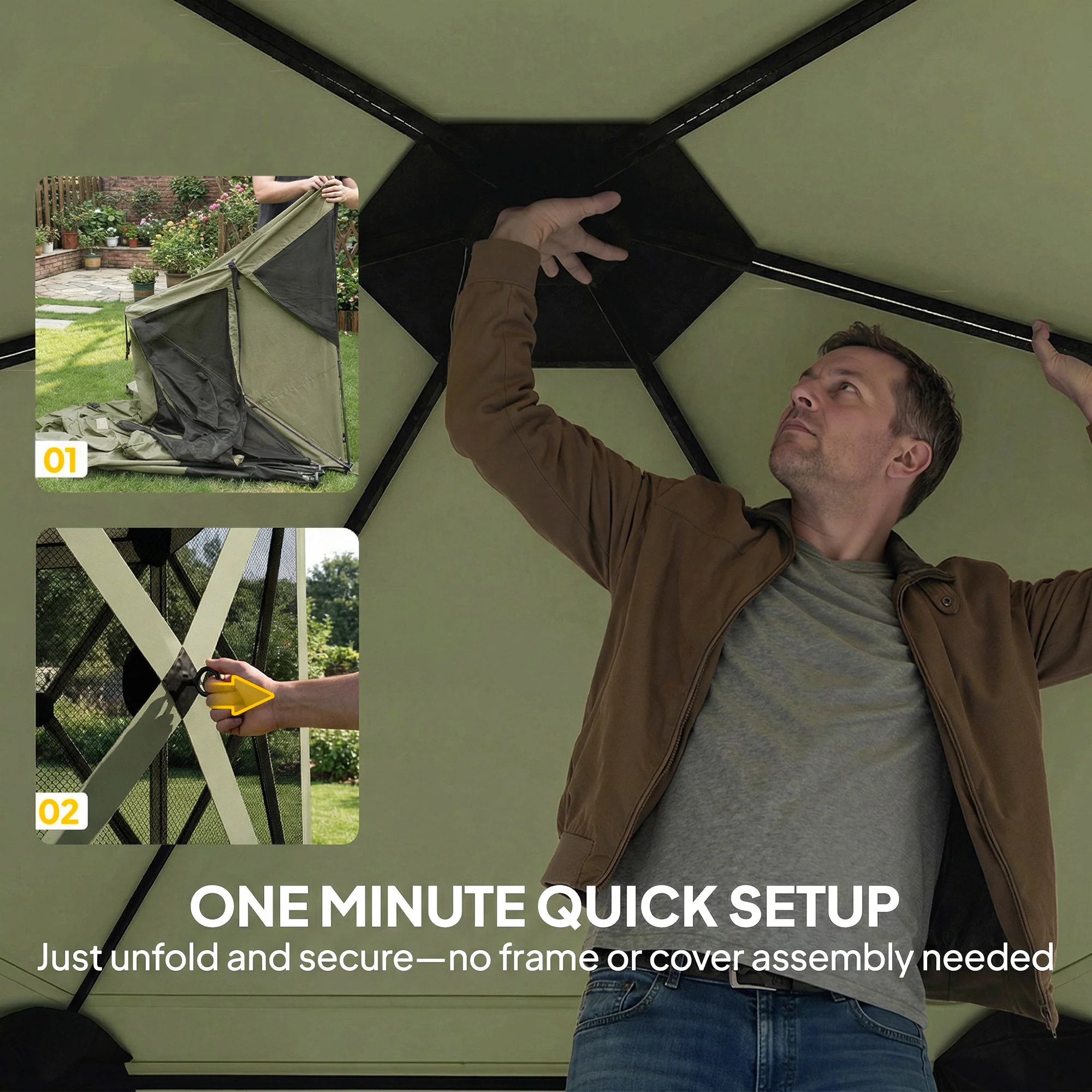 10' x 11' Pop Up Gazebo Screen Tent with Mesh Netting, Dark Green - Image 6