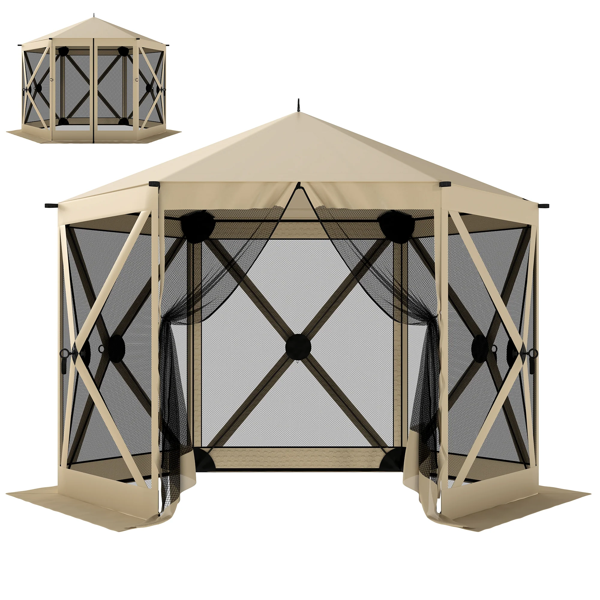 10' x 11' Pop Up Gazebo Screen Tent with Mesh Netting, Beige