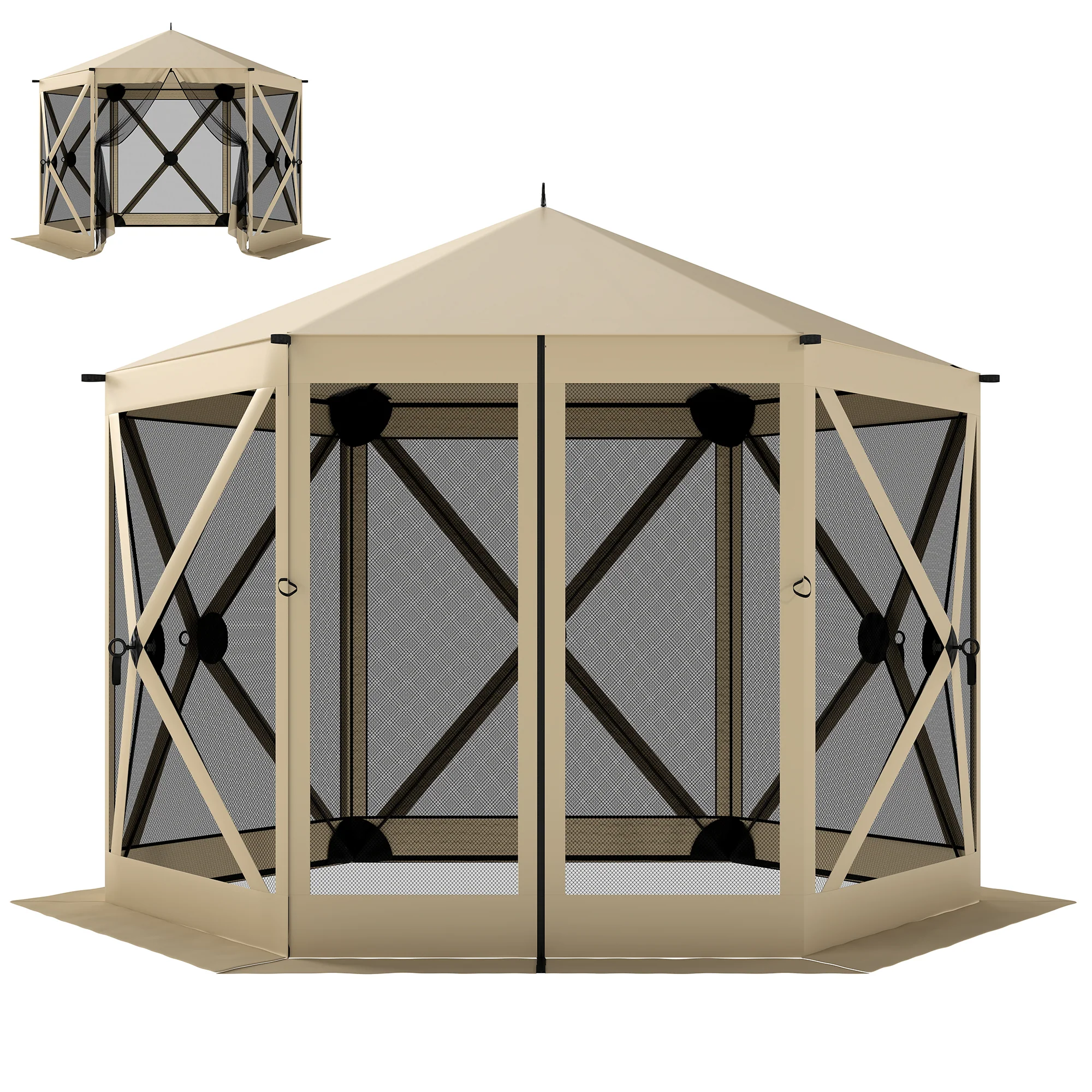 10' x 11' Pop Up Gazebo Screen Tent with Mesh Netting, Beige - Image 2