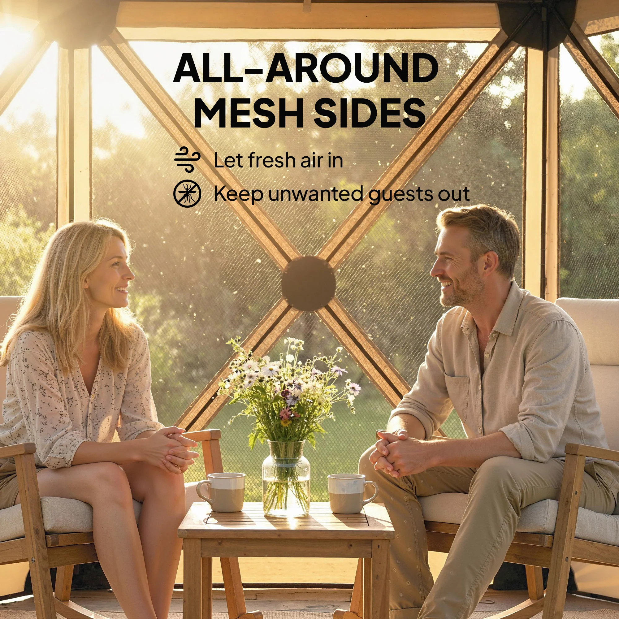 10' x 11' Pop Up Gazebo Screen Tent with Mesh Netting, Beige - Image 8
