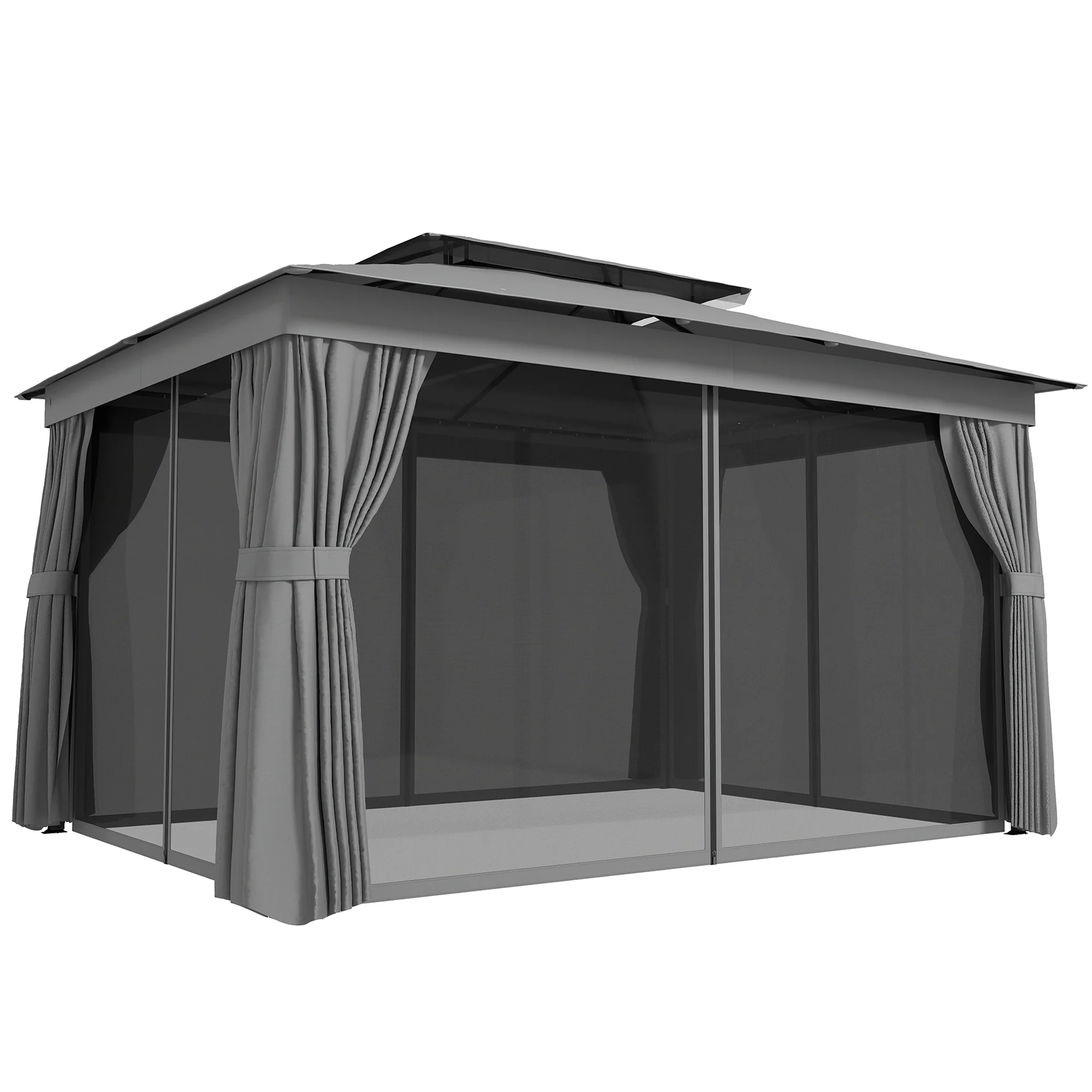 10' x 12.5' Outdoor Gazebo with Double Roof, Curtains and Netting, Dark Grey - Image 12