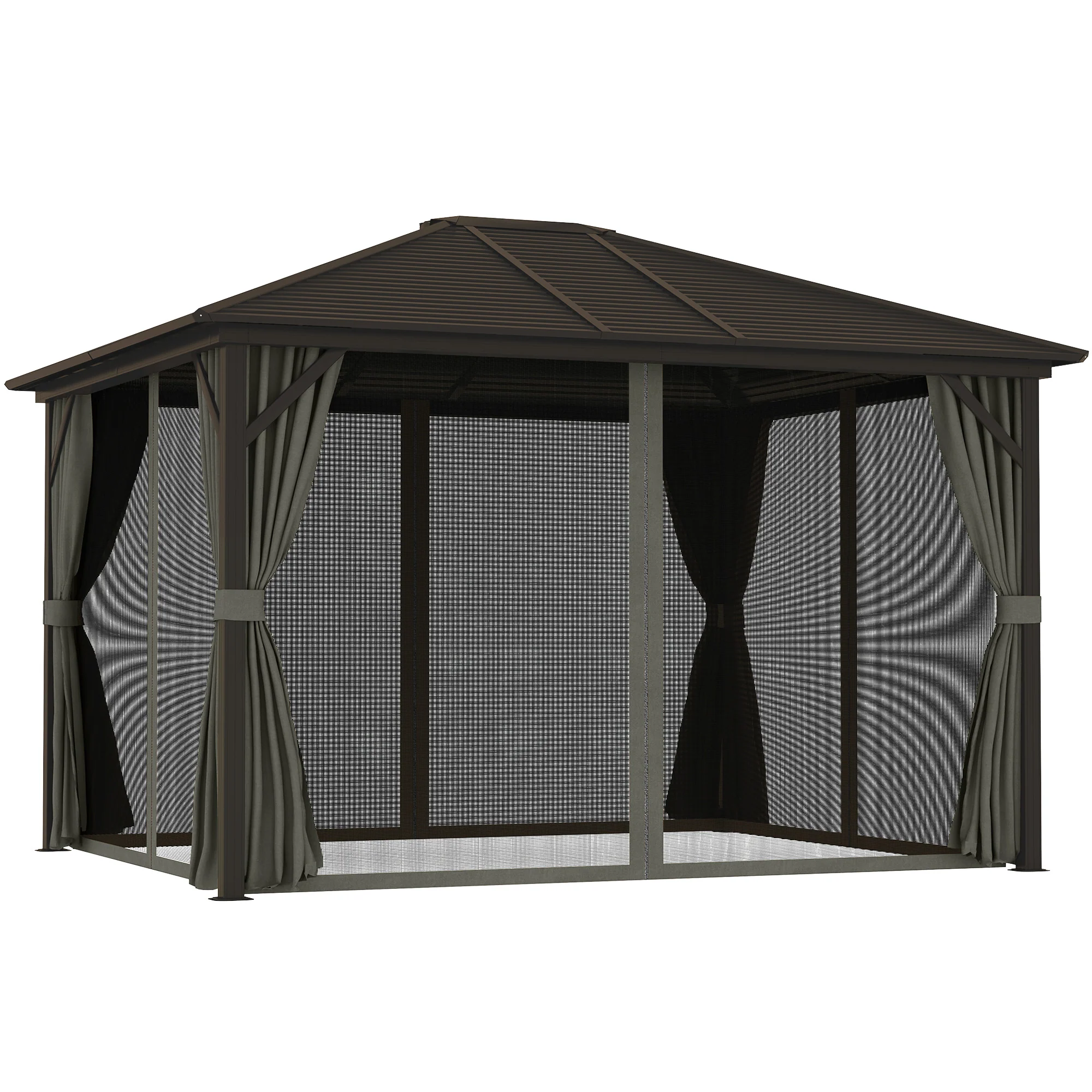 10' x 12' Deluxe Hardtop Gazebo with Metal Roof & Curtains, Grey