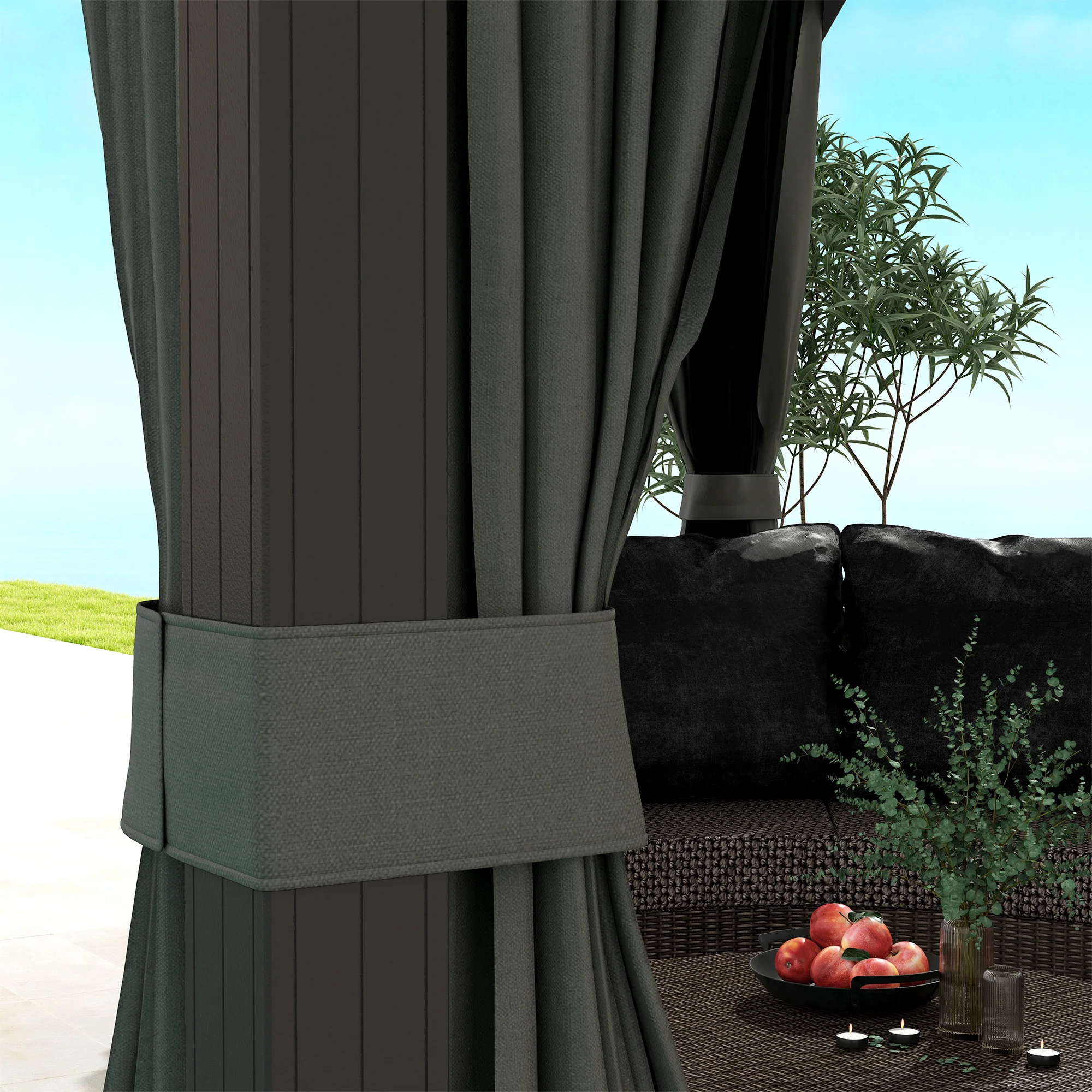 10' x 12' Deluxe Hardtop Gazebo with Metal Roof & Curtains, Grey - Image 10