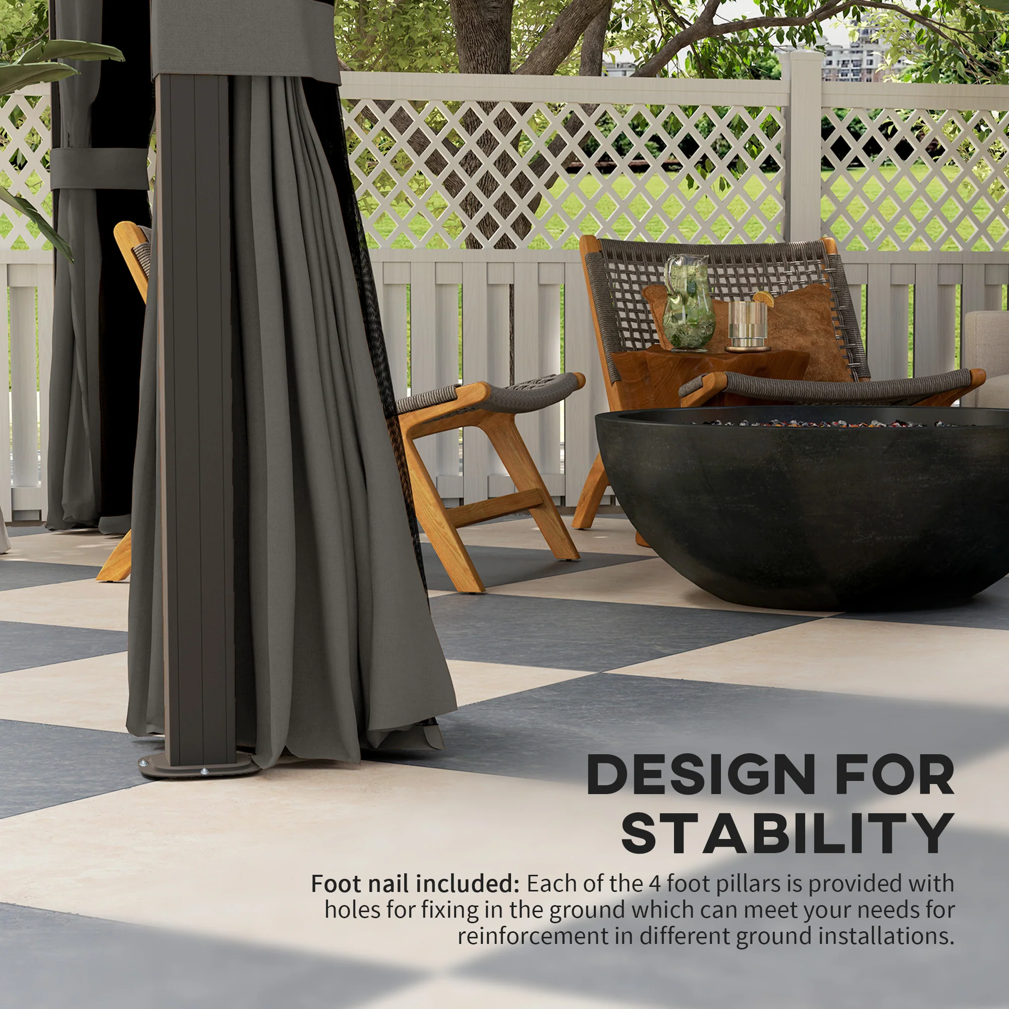 10' x 12' Deluxe Hardtop Gazebo with Metal Roof & Curtains, Grey - Image 8