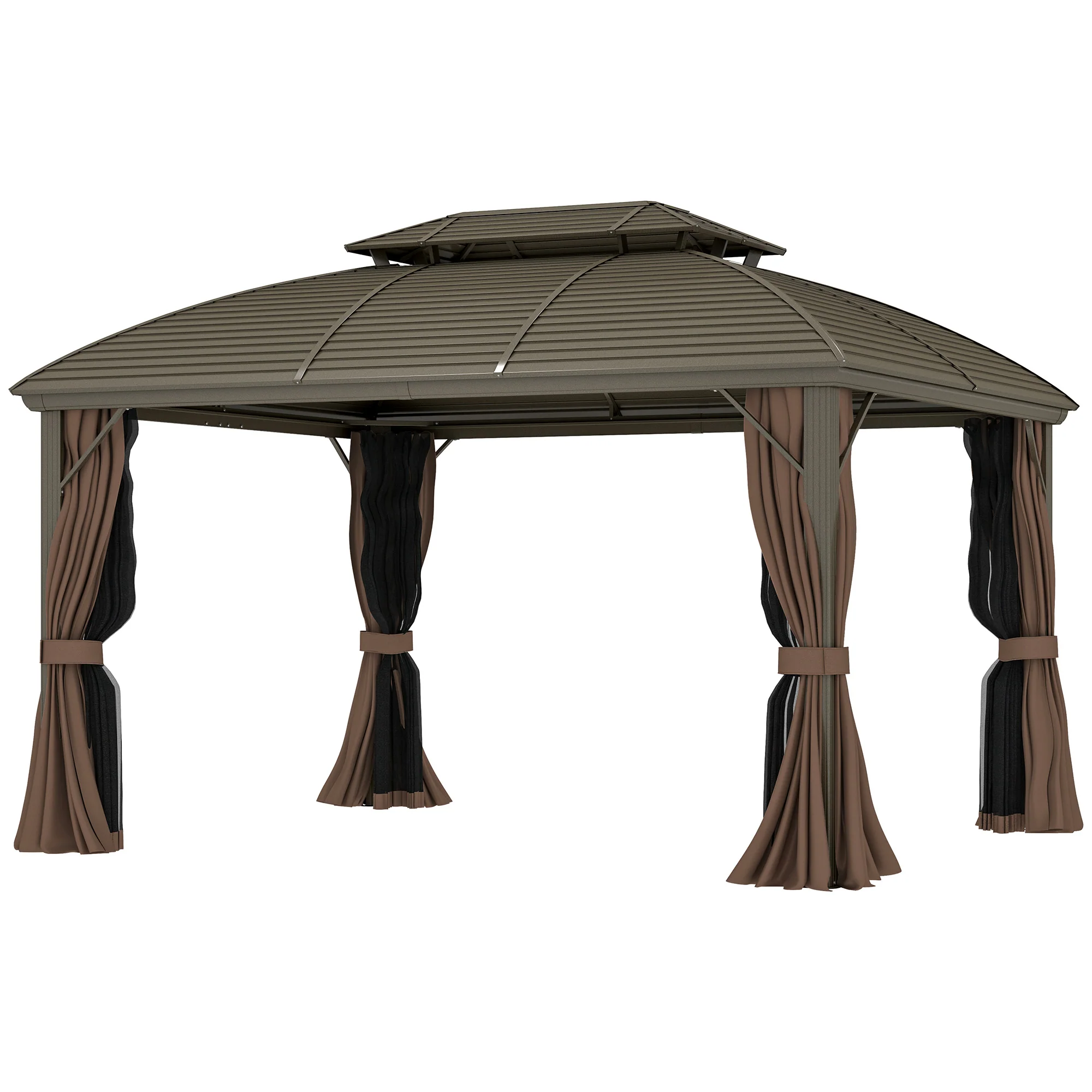 10' x 12' Hardtop Gazebo with Double Roof & Aluminum Frame, Coffee - Image 2