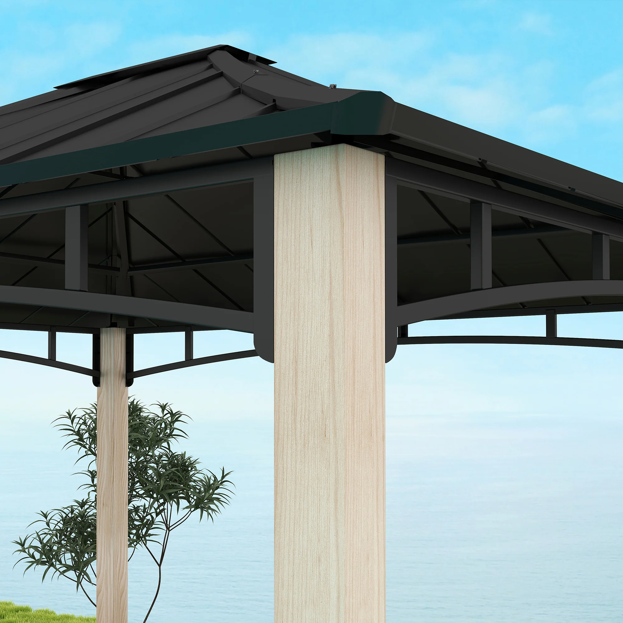 10' x 12' Hardtop Gazebo with Galvanized Metal Roof & Wood Grain Frame - Image 11