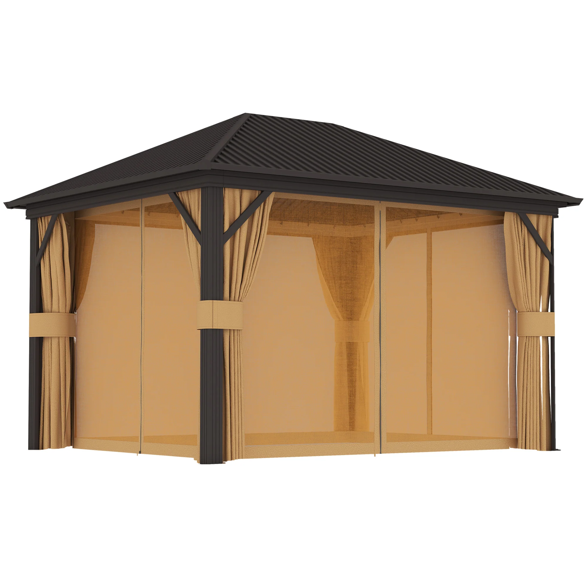 10' x 12' Hardtop Gazebo with Aluminum Frame & Top Hook, Brown