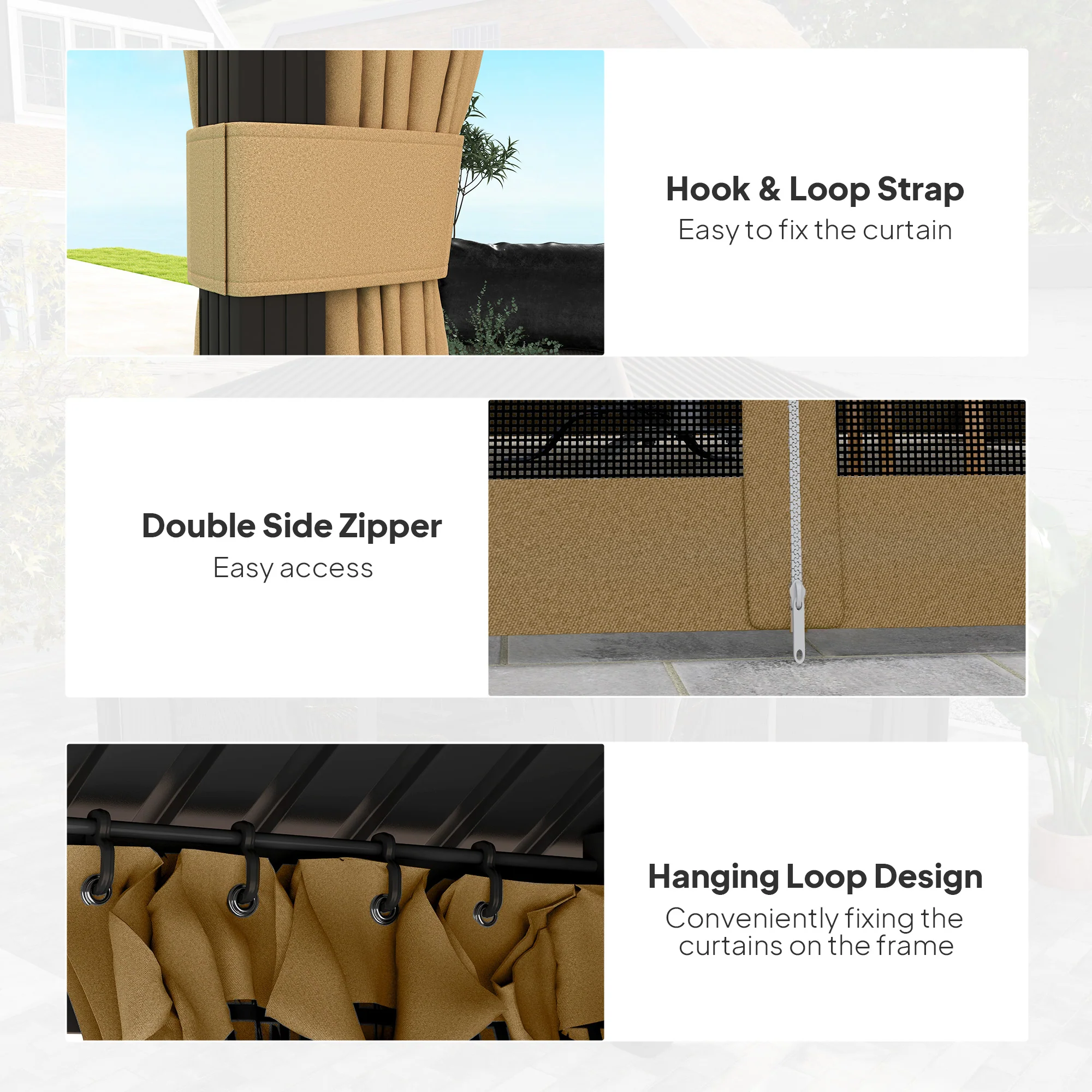 10' x 12' Hardtop Gazebo with Aluminum Frame & Top Hook, Brown - Image 8