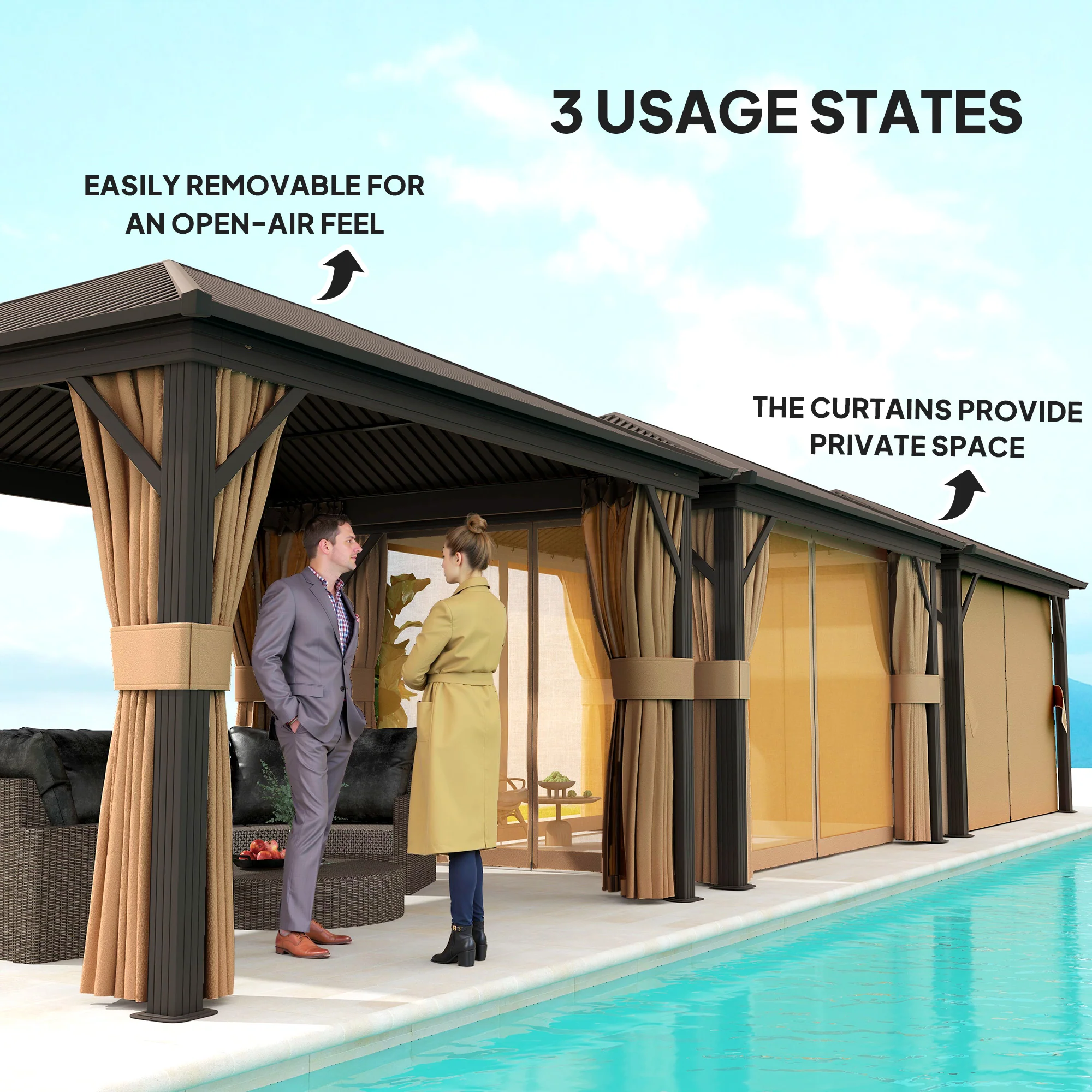 10' x 12' Hardtop Gazebo with Aluminum Frame & Top Hook, Brown - Image 9
