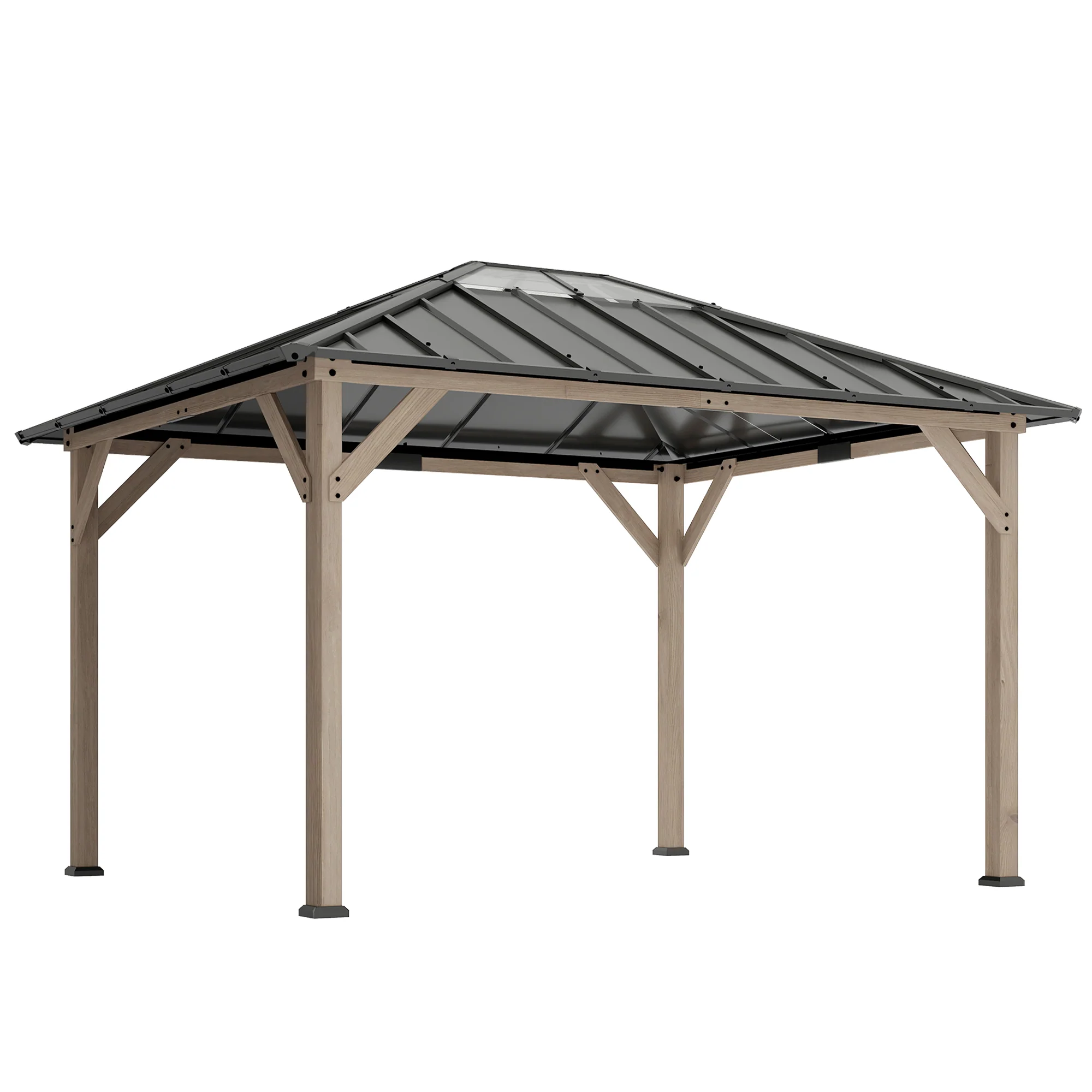 10' x 12' Wood Hardtop Gazebo with Clear Roof, Light Walnut - Image 12