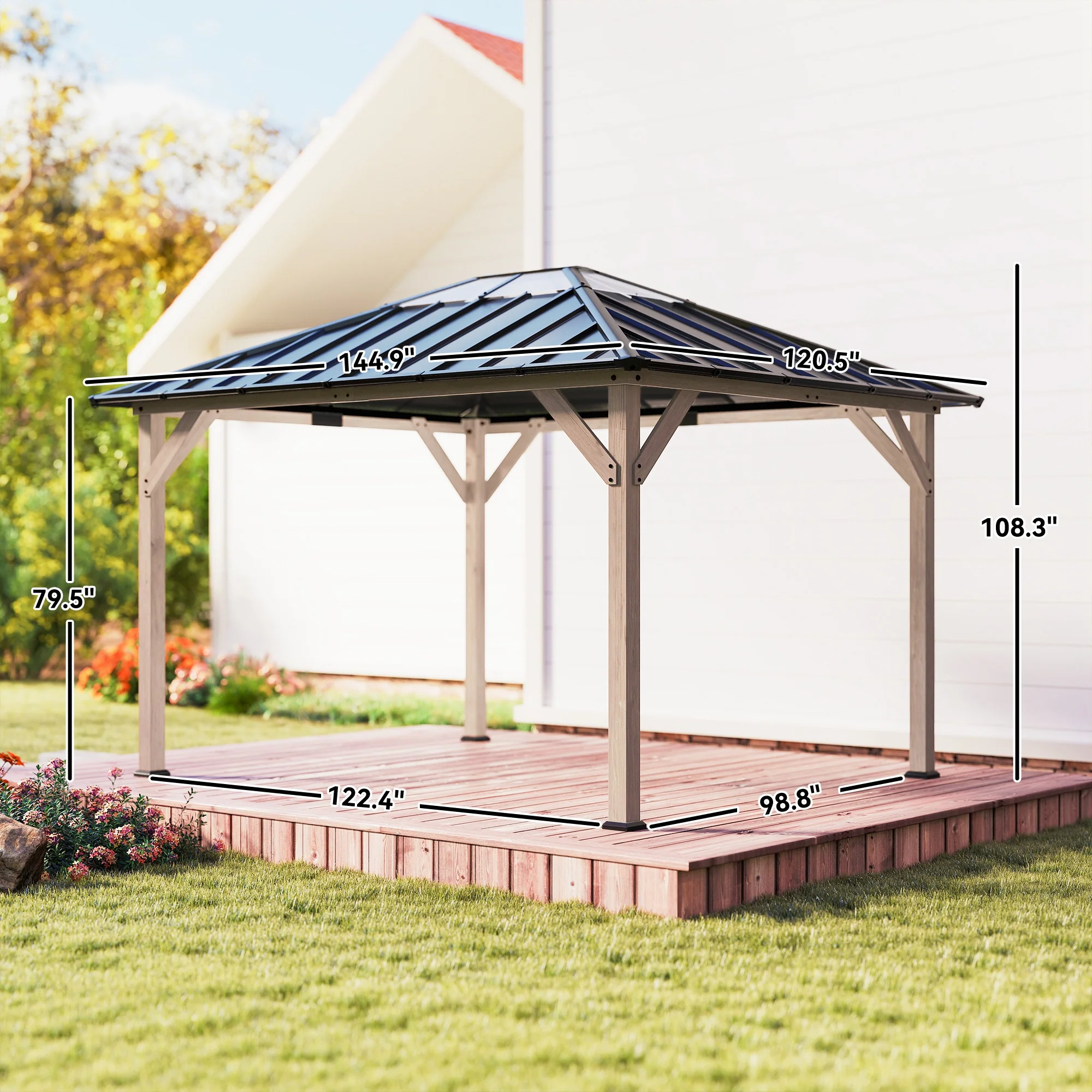 10' x 12' Wood Hardtop Gazebo with Clear Roof, Light Walnut - Image 5