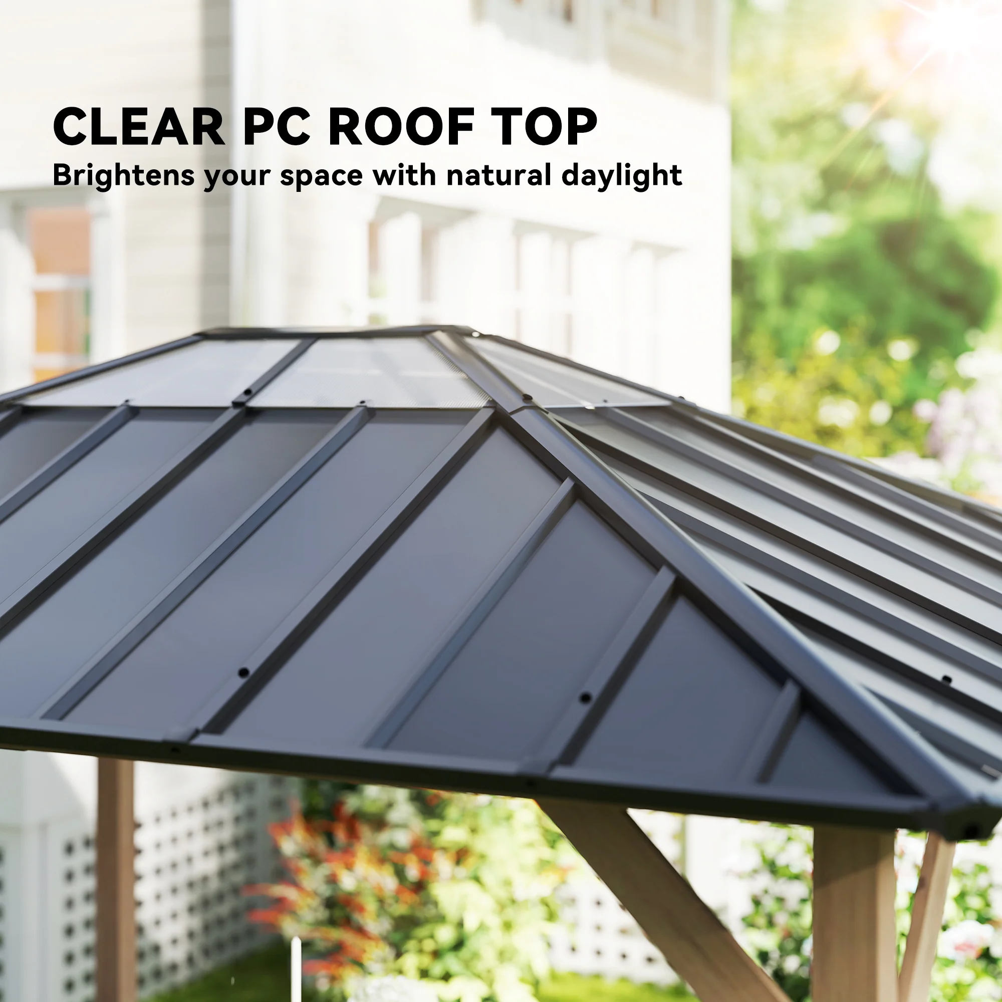 10' x 12' Wood Hardtop Gazebo with Clear Roof, Light Walnut - Image 7