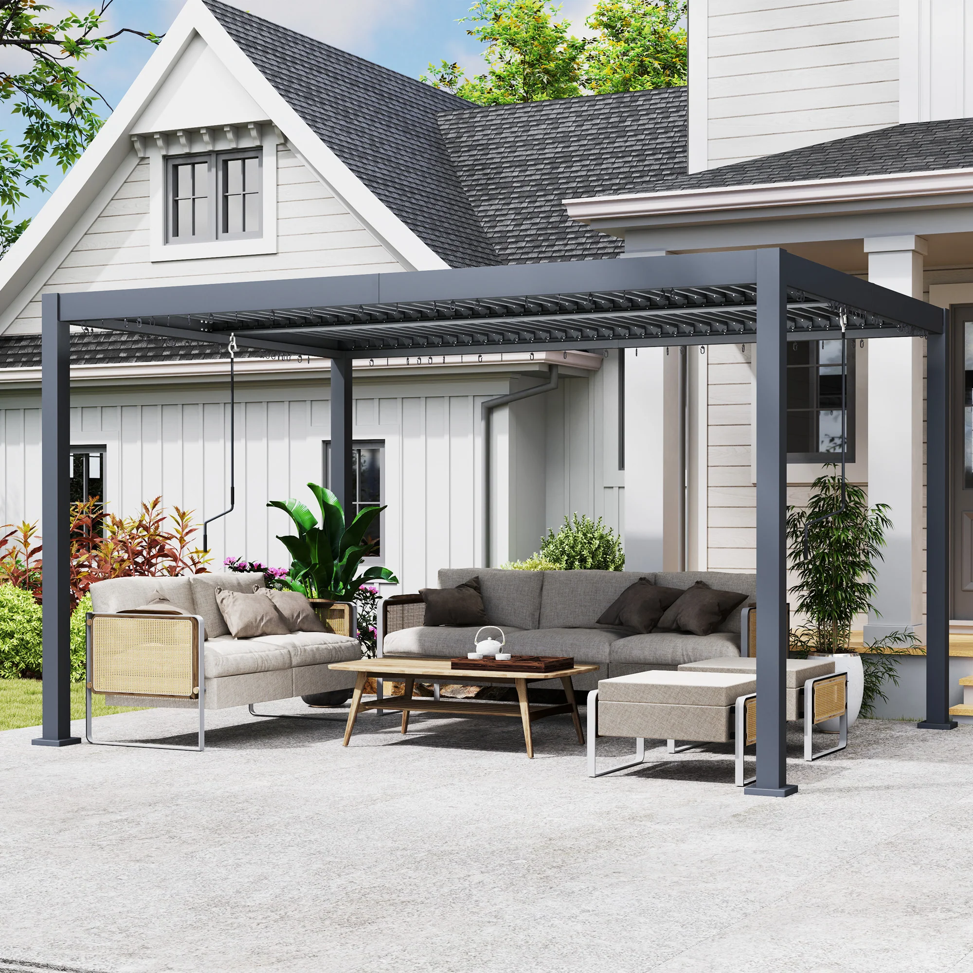 10' x 12' Louvered Pergola with Adjustable Metal Roof, Aluminum Frame - Image 3