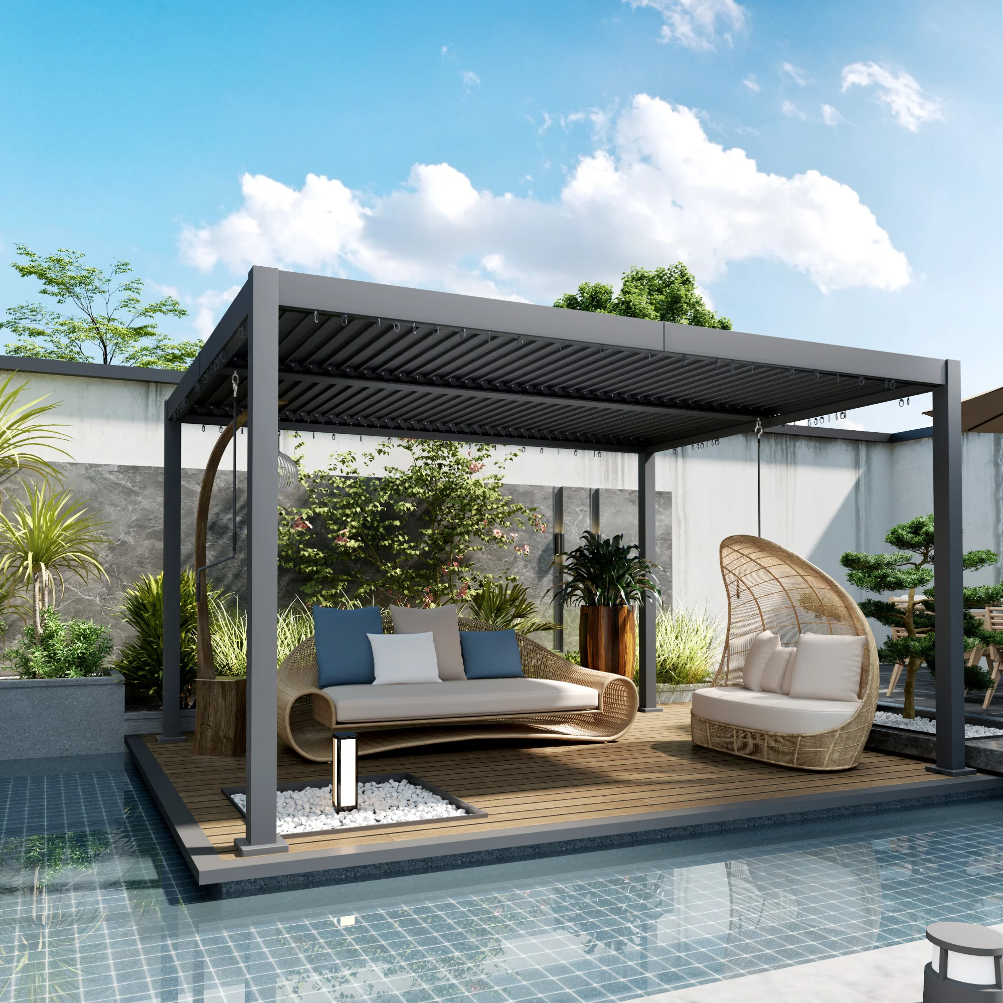 10' x 12' Louvered Pergola with Adjustable Metal Roof, Aluminum Frame - Image 4