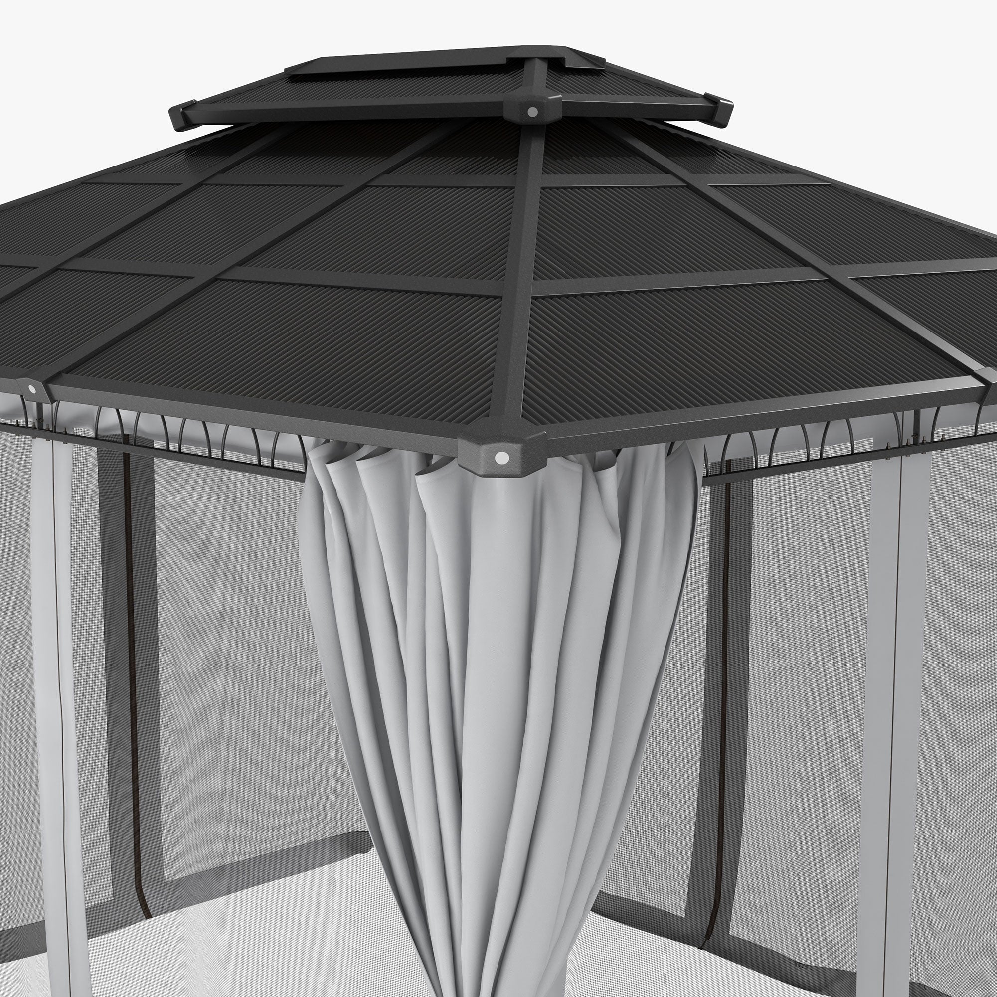 10' x 12' Outdoor Gazebo Canopy with Polycarbonate Roof, Nettings and Curtains, Light Grey - Image 10