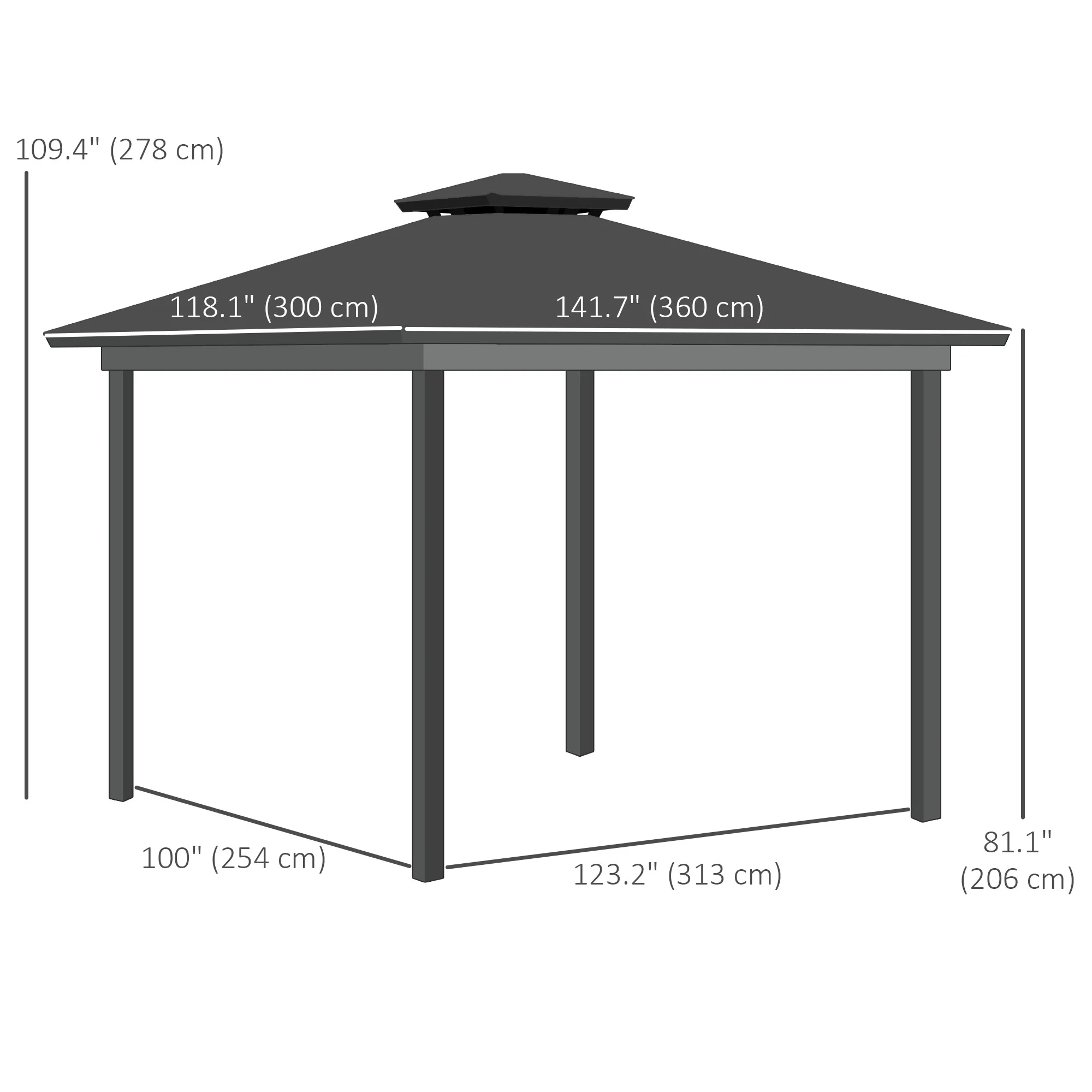 10' x 12' Outdoor Gazebo Canopy with Polycarbonate Roof, Nettings and Curtains, Light Grey - Image 5