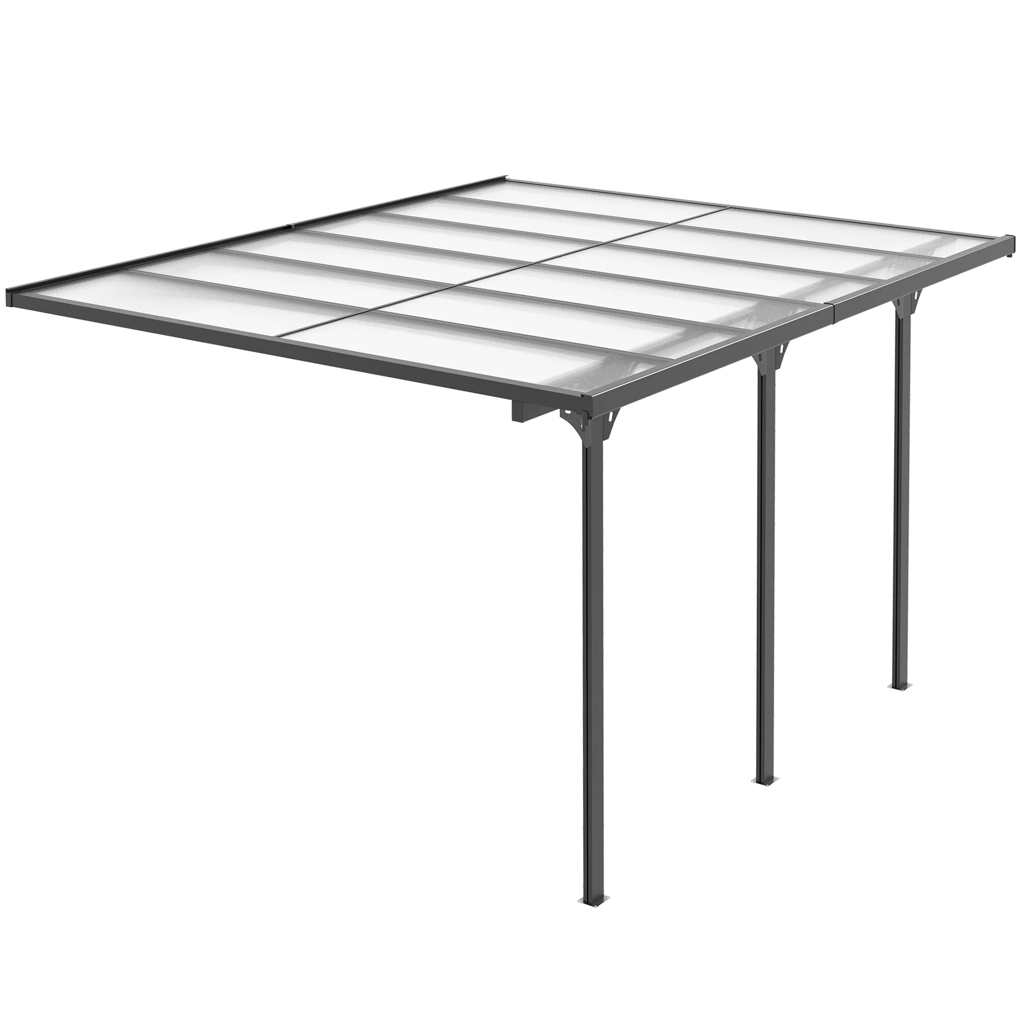 10' x 12' Outdoor Lean to Hardtop Pergola with Polycarbonate Roof & Adjustable Height, Grey