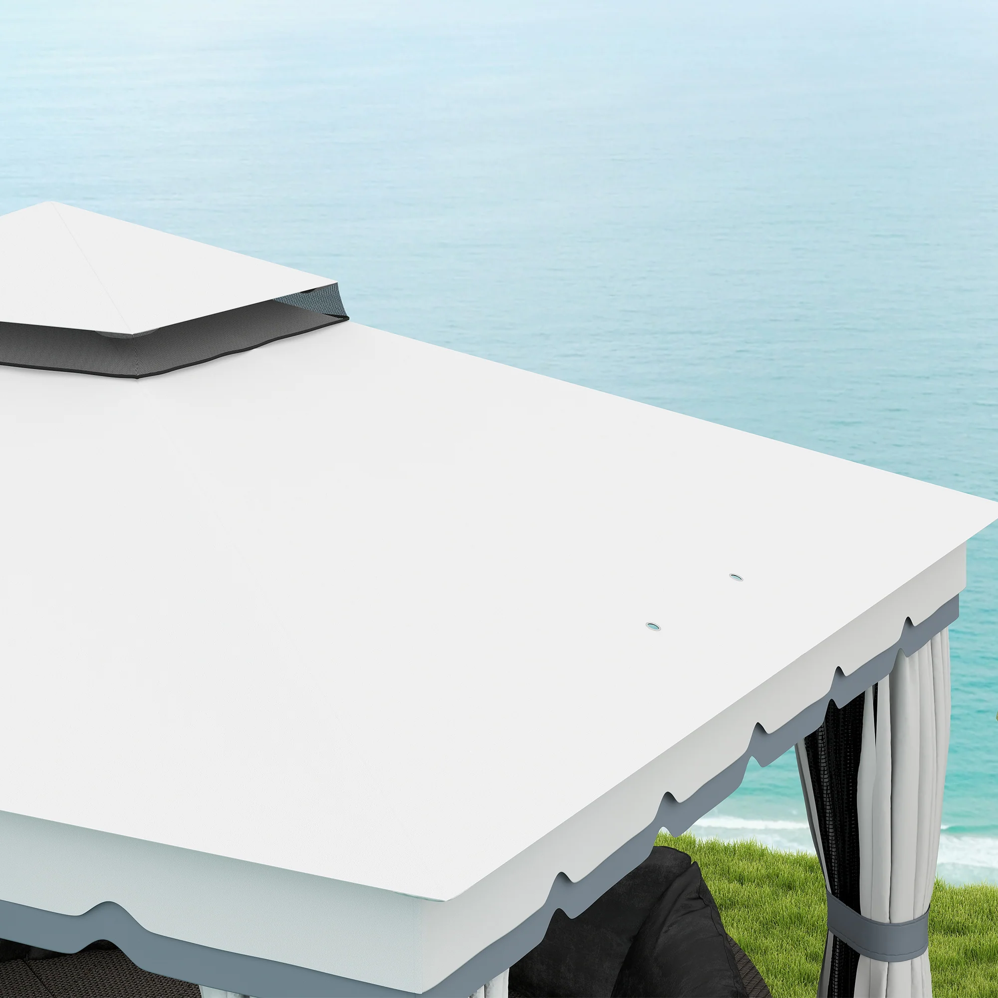 10' x 12' Double Roof Gazebo with Netting & Curtains, Light Grey - Image 11