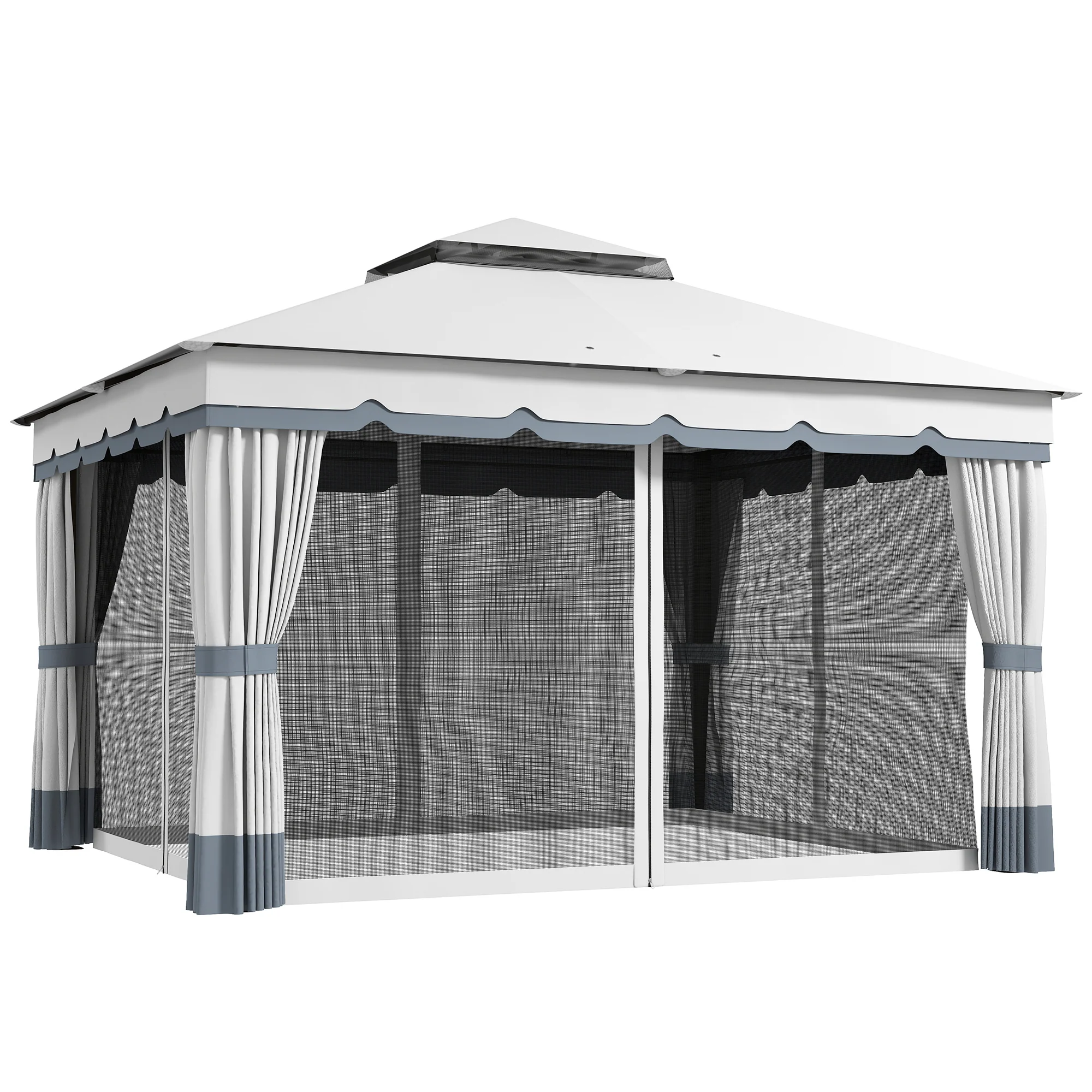 10' x 12' Double Roof Gazebo with Netting & Curtains, Light Grey - Image 12
