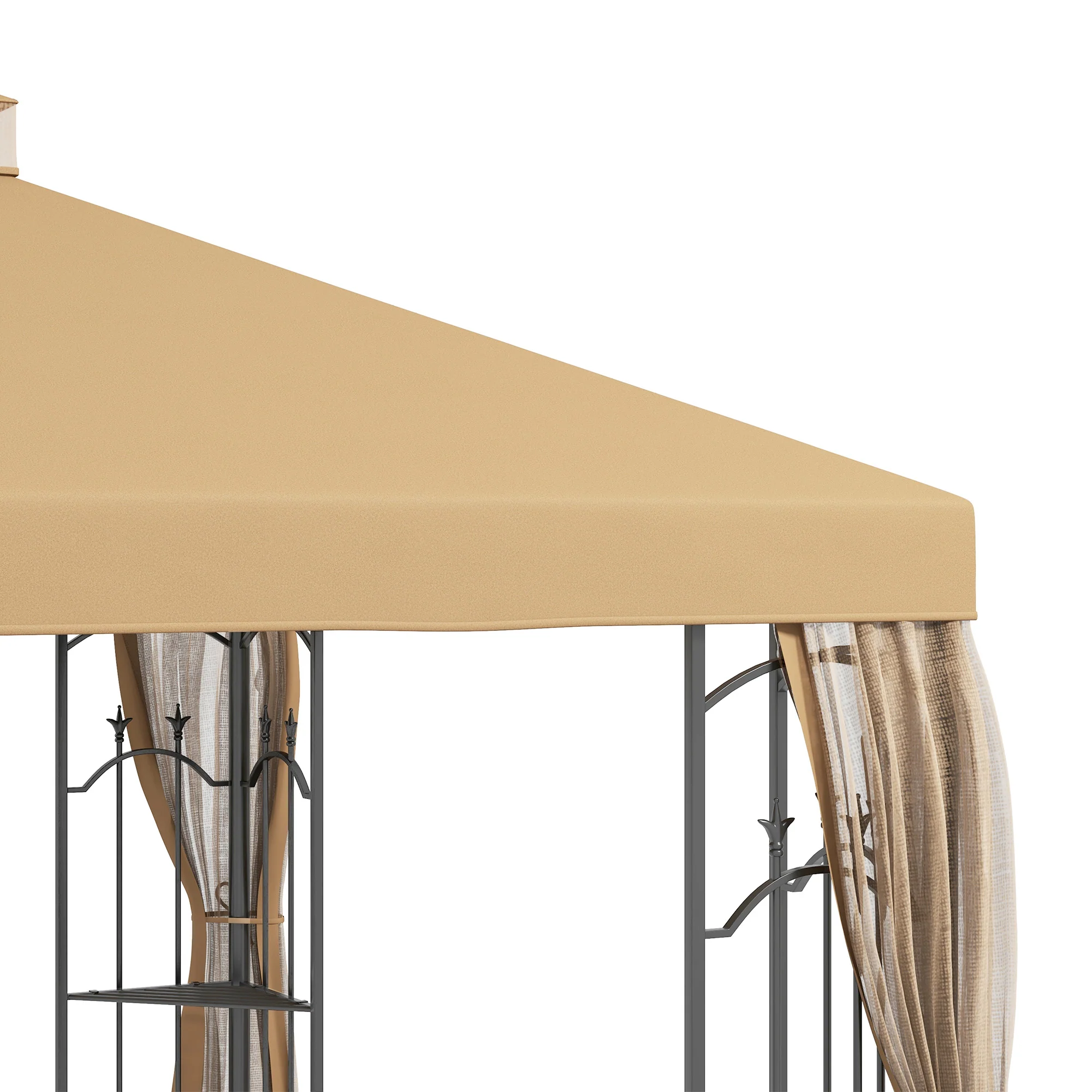 10' x 12' Patio Gazebo with Corner Shelves and Netting, Brown - Image 11