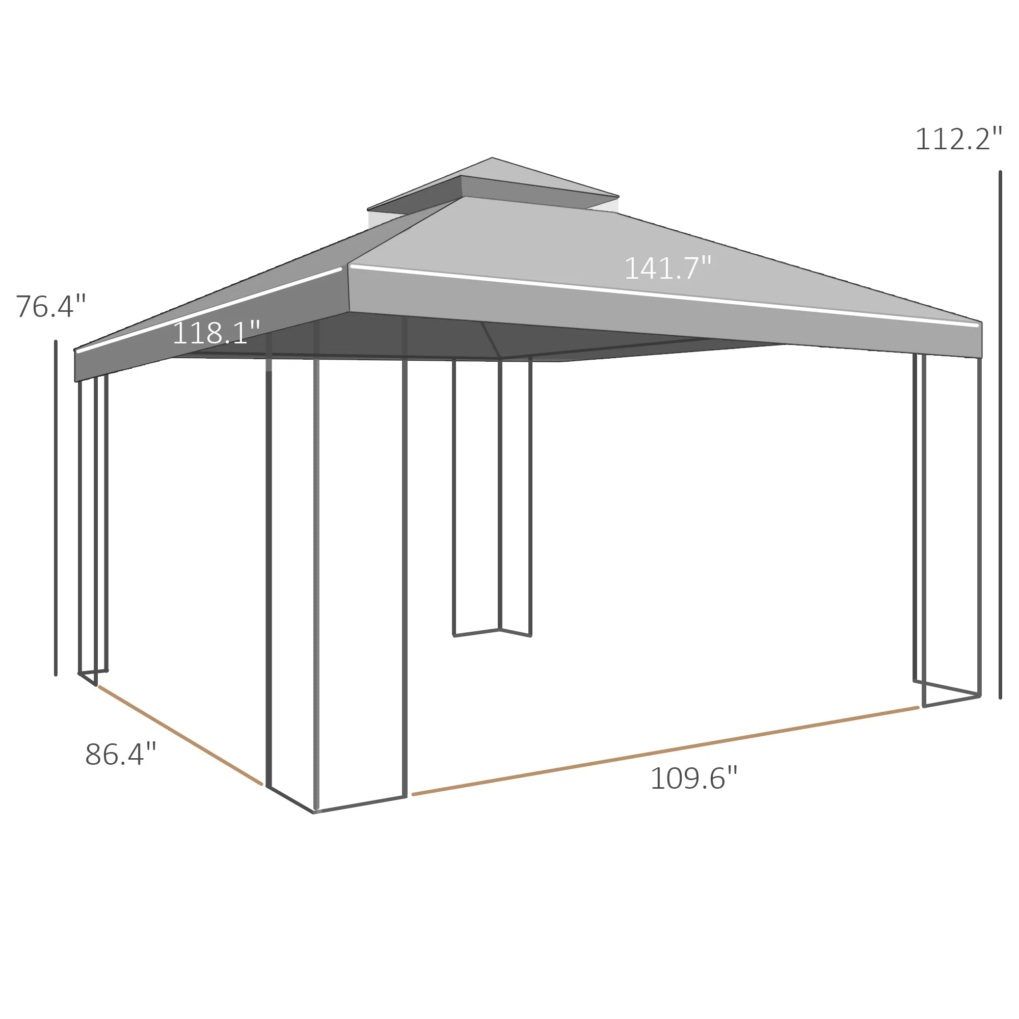 10' x 12' Patio Gazebo with Corner Shelves and Netting, Brown - Image 5
