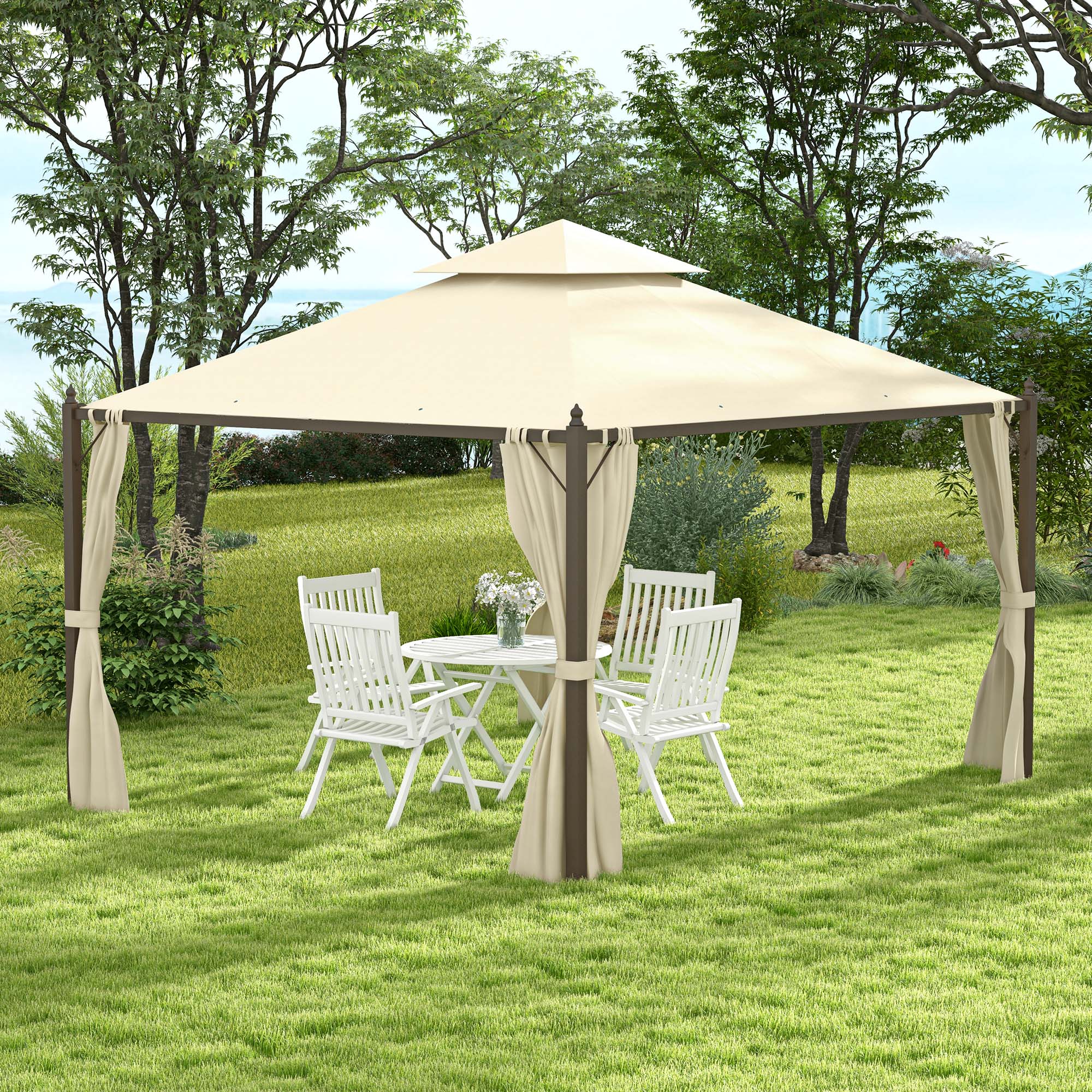 10' x 12' Steel Patio Gazebo with Privacy Curtains - Image 10