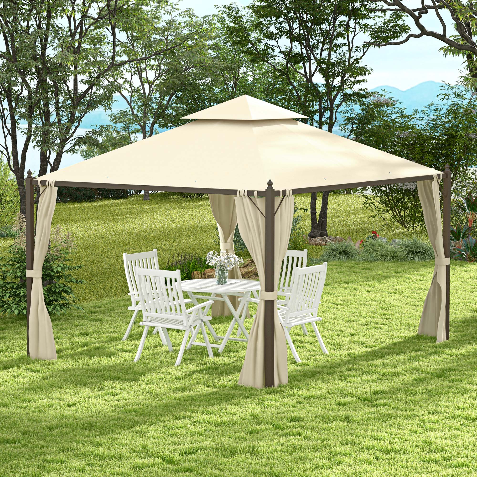 10' x 12' Steel Patio Gazebo with Privacy Curtains - Image 3